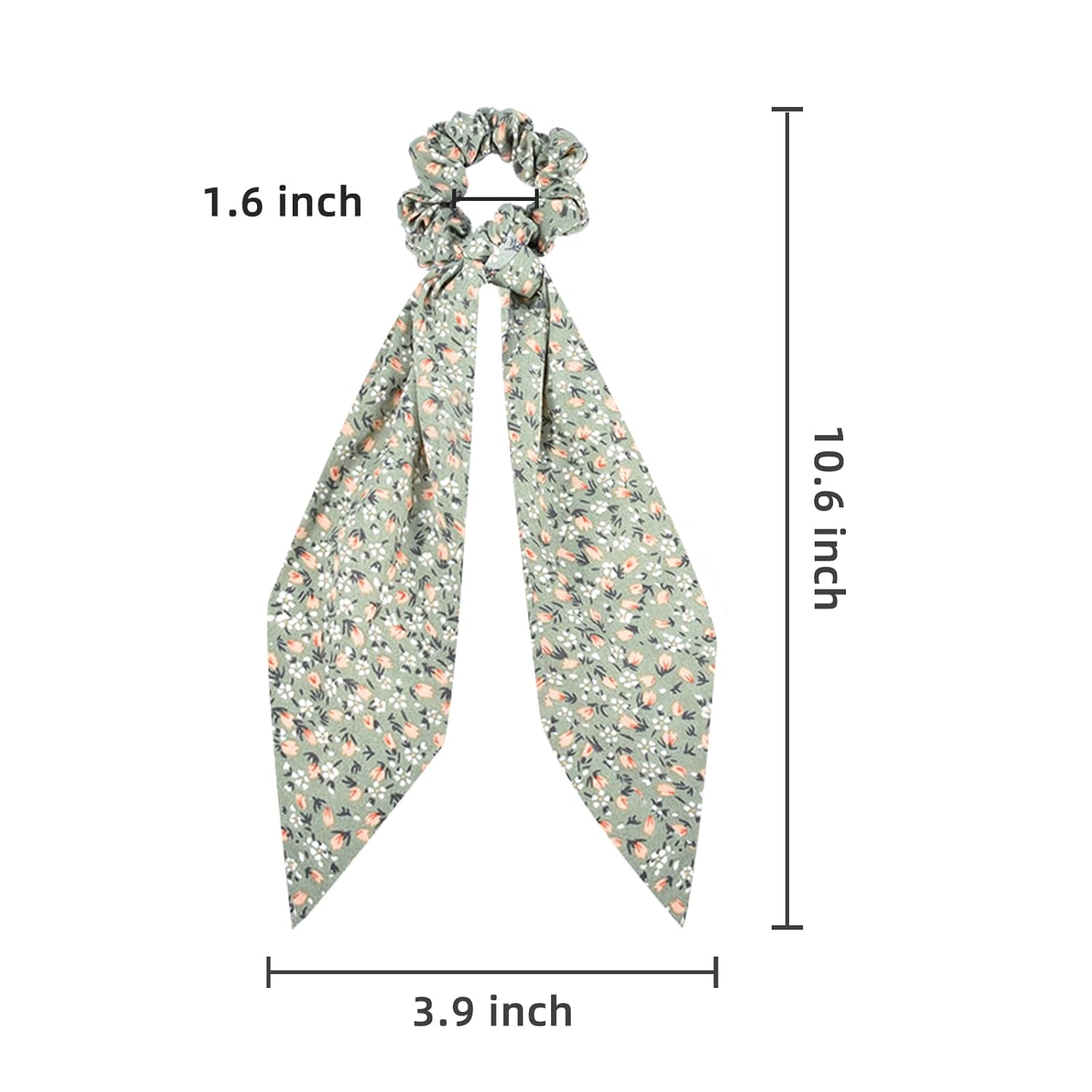 5-Piece Chiffon Classic Floral Bowknot Hair Ties, Elegant Hair Scarf Scrunchies Long Ribbon Ponytail Holders Head Bands, Elastic Vintage Bow Tie Hair Accessories for Ladies Women Girls - Image 2