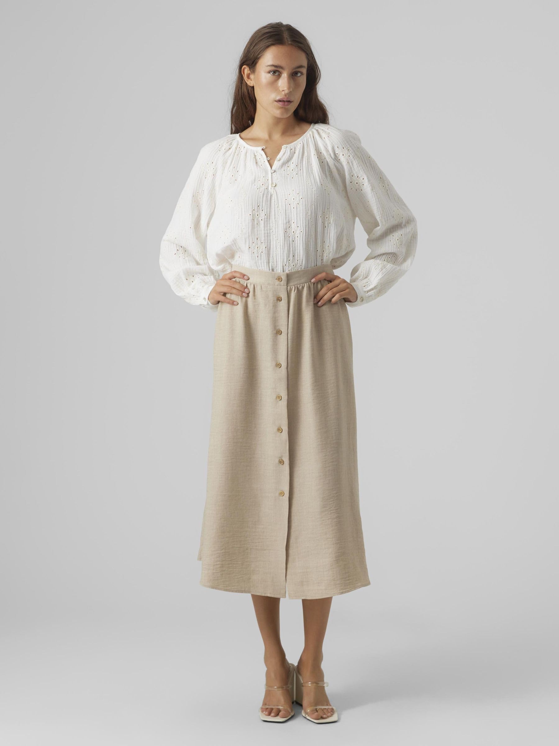 Vero Moda Calf Vmmelaney H/W Button Becerro Skirt Wvn Ga para Mujer