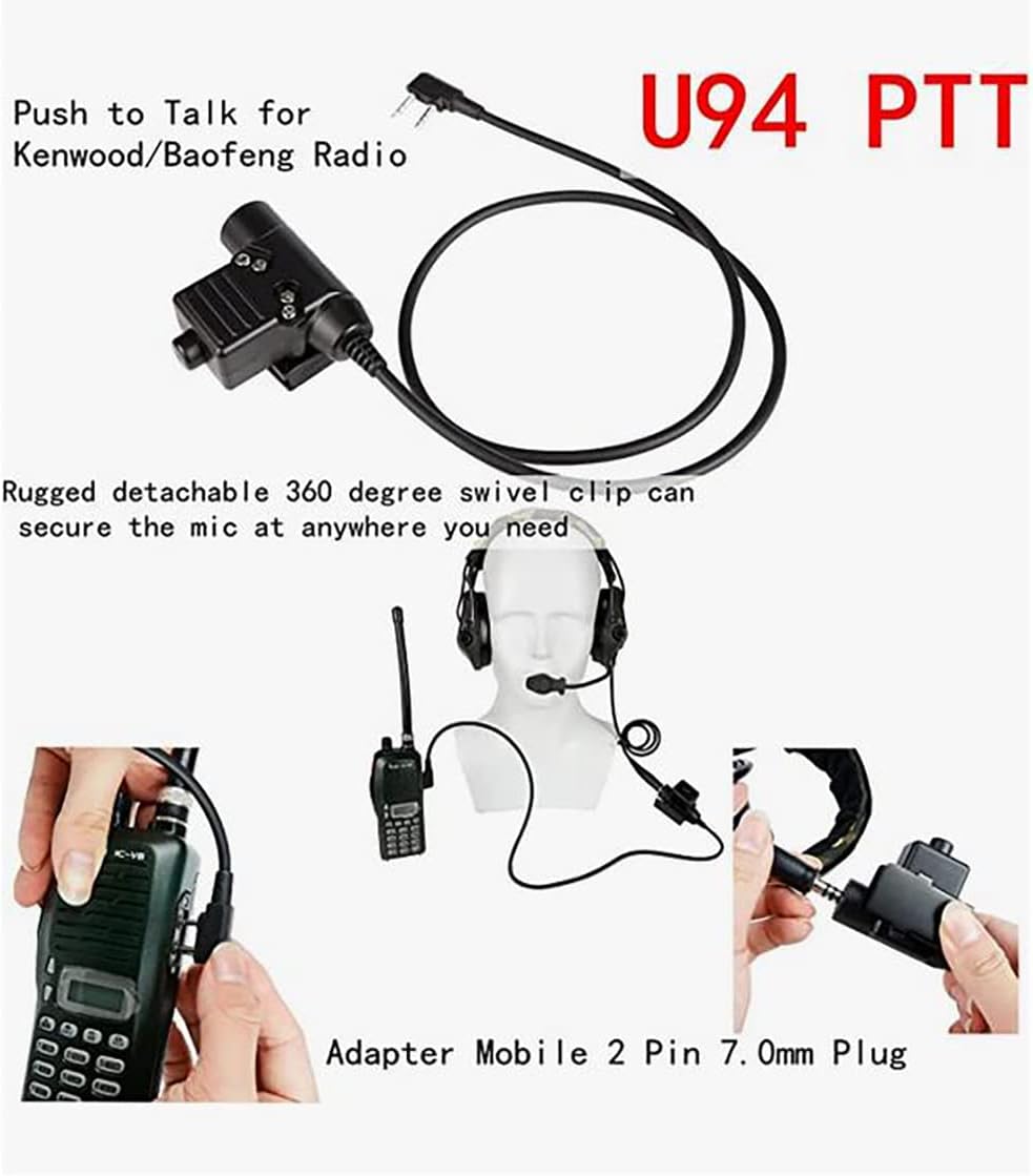 Tactical Shooting Headset + with U94 PTT 2pin with ARC Rail Adapter Noise Reduction & Sound Pickup Ear Protection (Tan) - Image 6