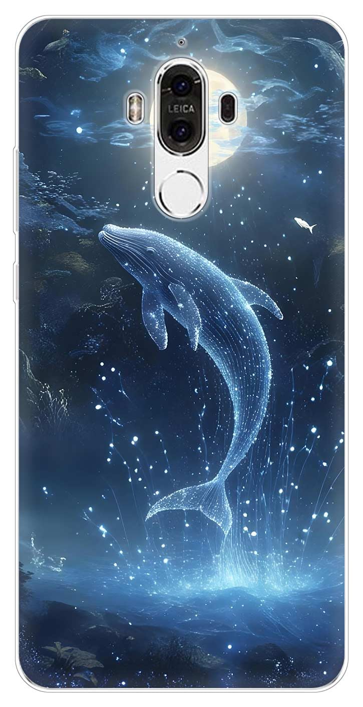Case Compatible with Huawei Mate 9,Clear with Pattern Slim Protective Soft Bumper Phone Cover Design Shockproof Slim TPU Whale