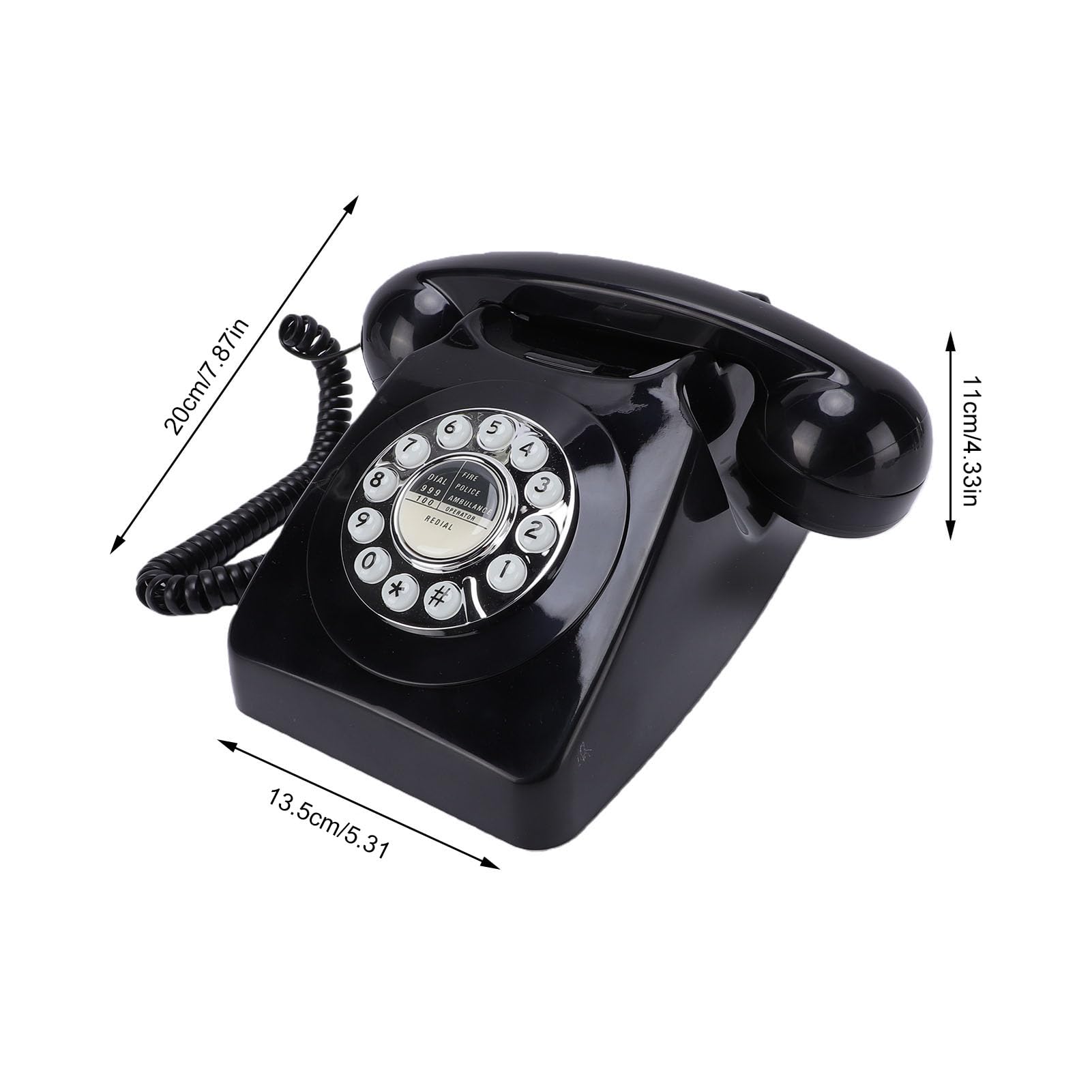 ASHATA Retro Przewodowy Telefon Stacjonarny, Klasyczny Telefon Domowy w Stylu Vintage z Przyciskami Ponownego Wybierania, Złącze RJ11, Zabytkowy Stacjonarny do Domowej Kuchni (BLACK)