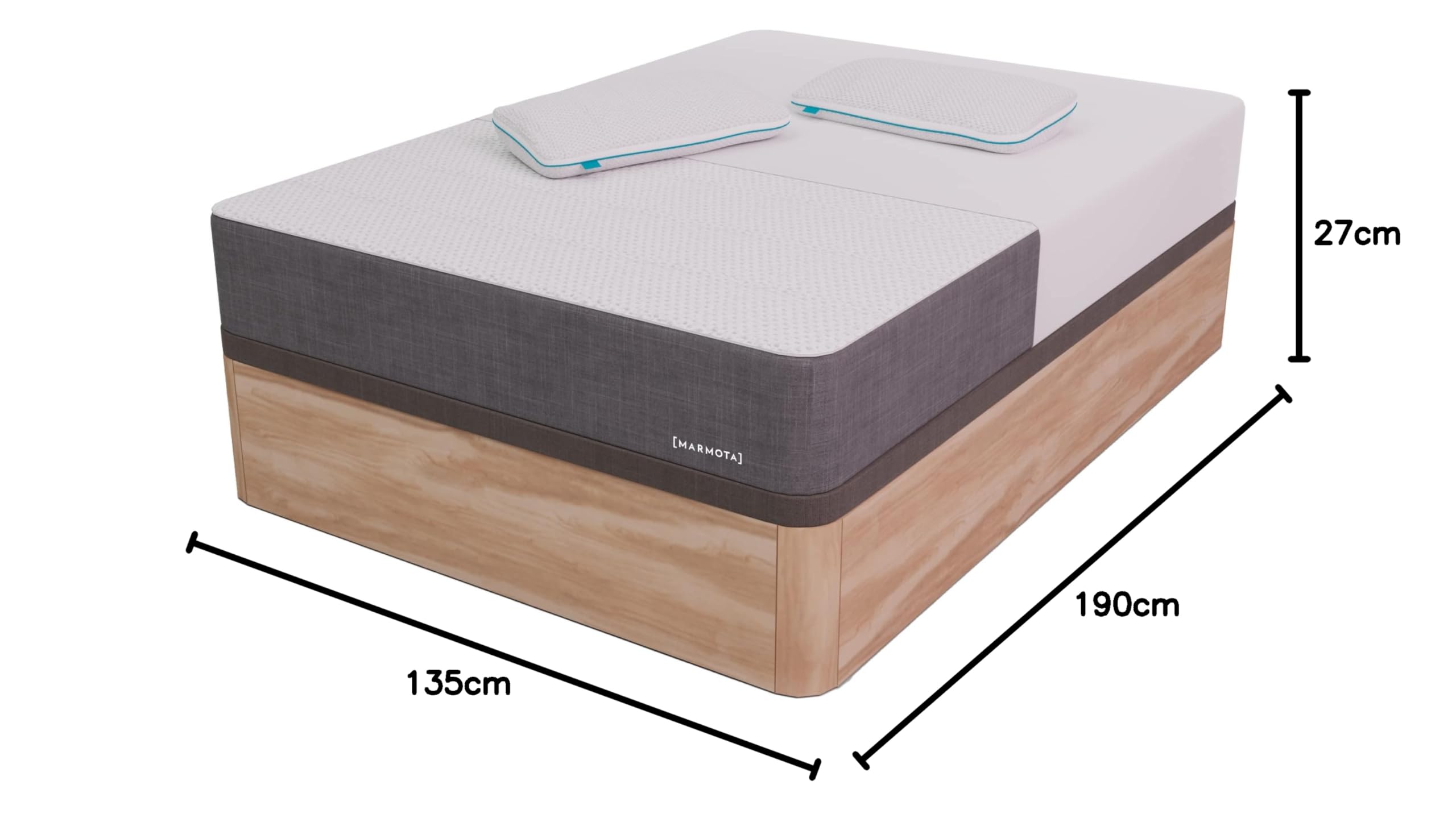 Marmota Pack Colchón Hybrid Premium + Canapé Abatible Madera + Pack 2 Almohadas Protector Colchón (Canapé Madera, 135x190 cm)