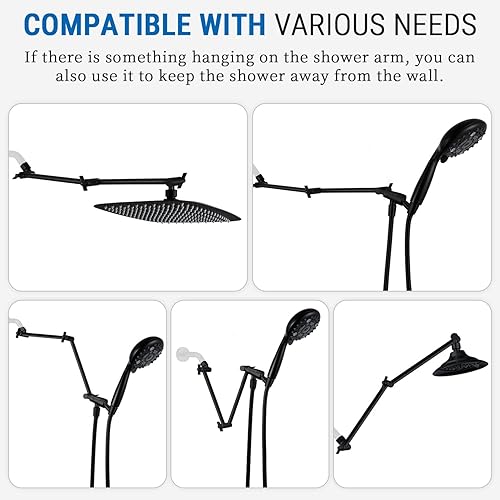 Vista 17 de G-Promise Brazo de extensión de cabezal de ducha de 16 pulgadas, extensor ajustable de altura y ángulo de latón macizo, lluvia ascendente o inferior