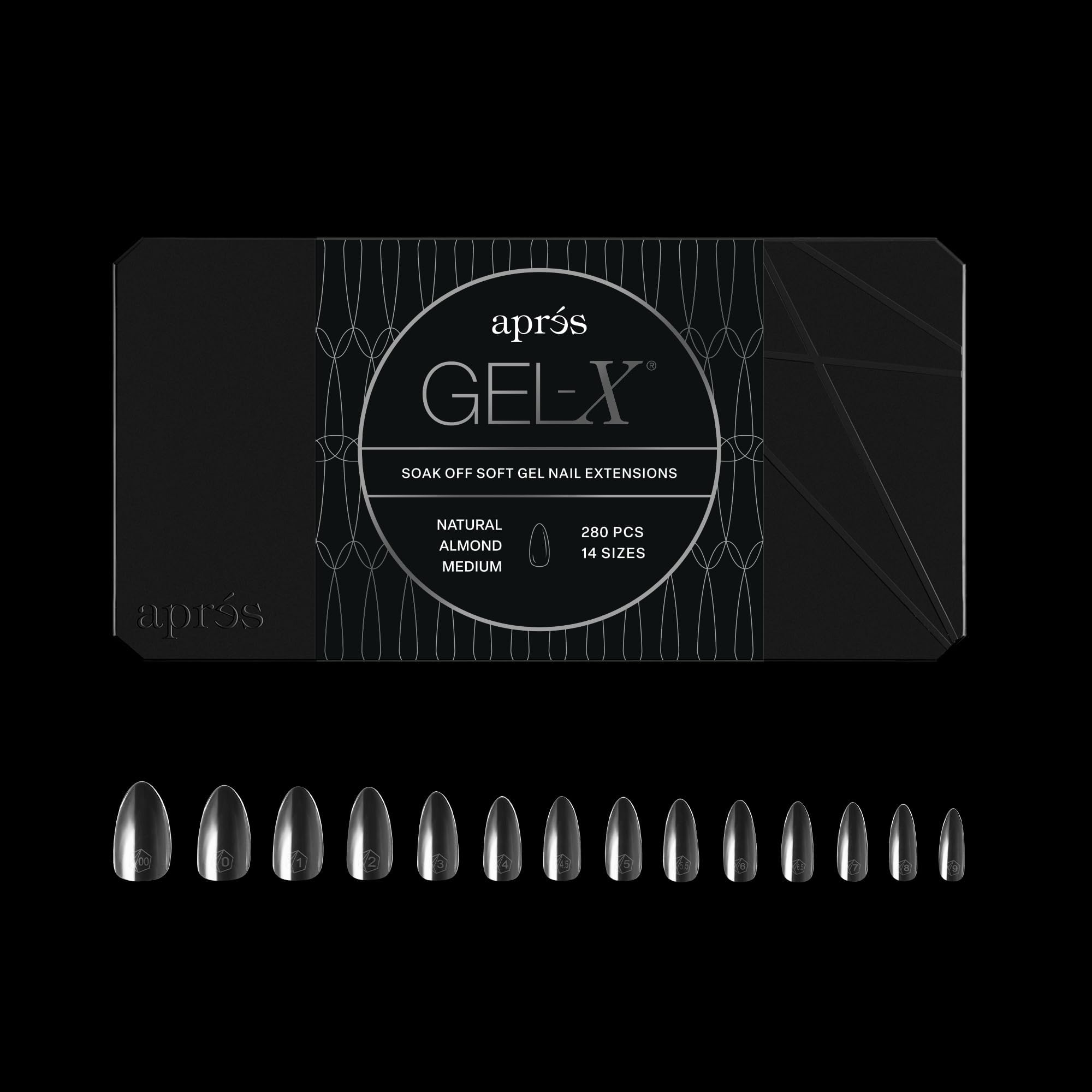 Aprés Gel-X® Tips Ongles Amande, 280 Tips Gel Souple, 14 Tailles 00-9 (Naturelle Amande Moyenne, 280 Pièces)