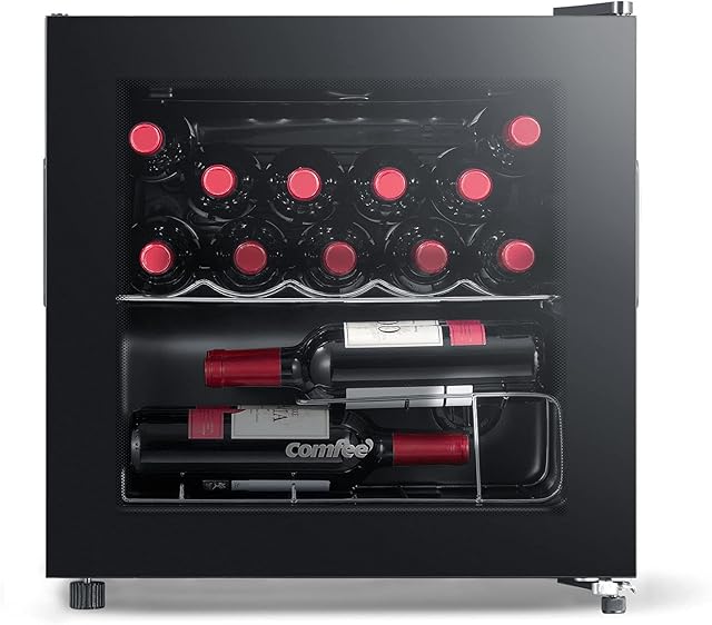COMFEE' RCW46BG1(E) Table Top Wine Cooler Fridge | 46L Counter Top Wine Fridges with Removable Shelves( 14 Bottles) | Reversible Hinge Door & Adjustable Legs | 41dB Low Noise