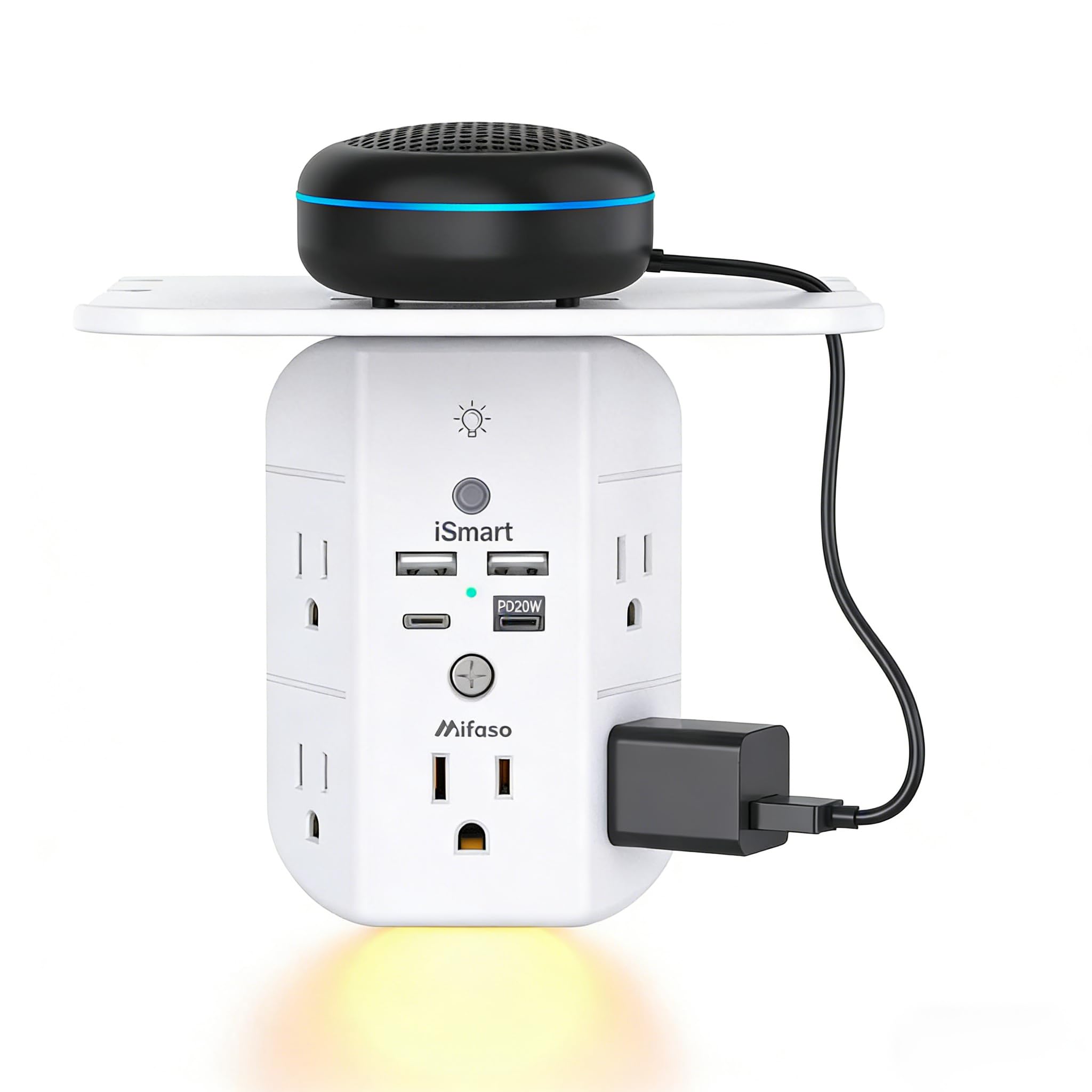 Mifaso Outlet Extender with Shelf and Night Light, 1800J Surge Protector — Amazon image 9
