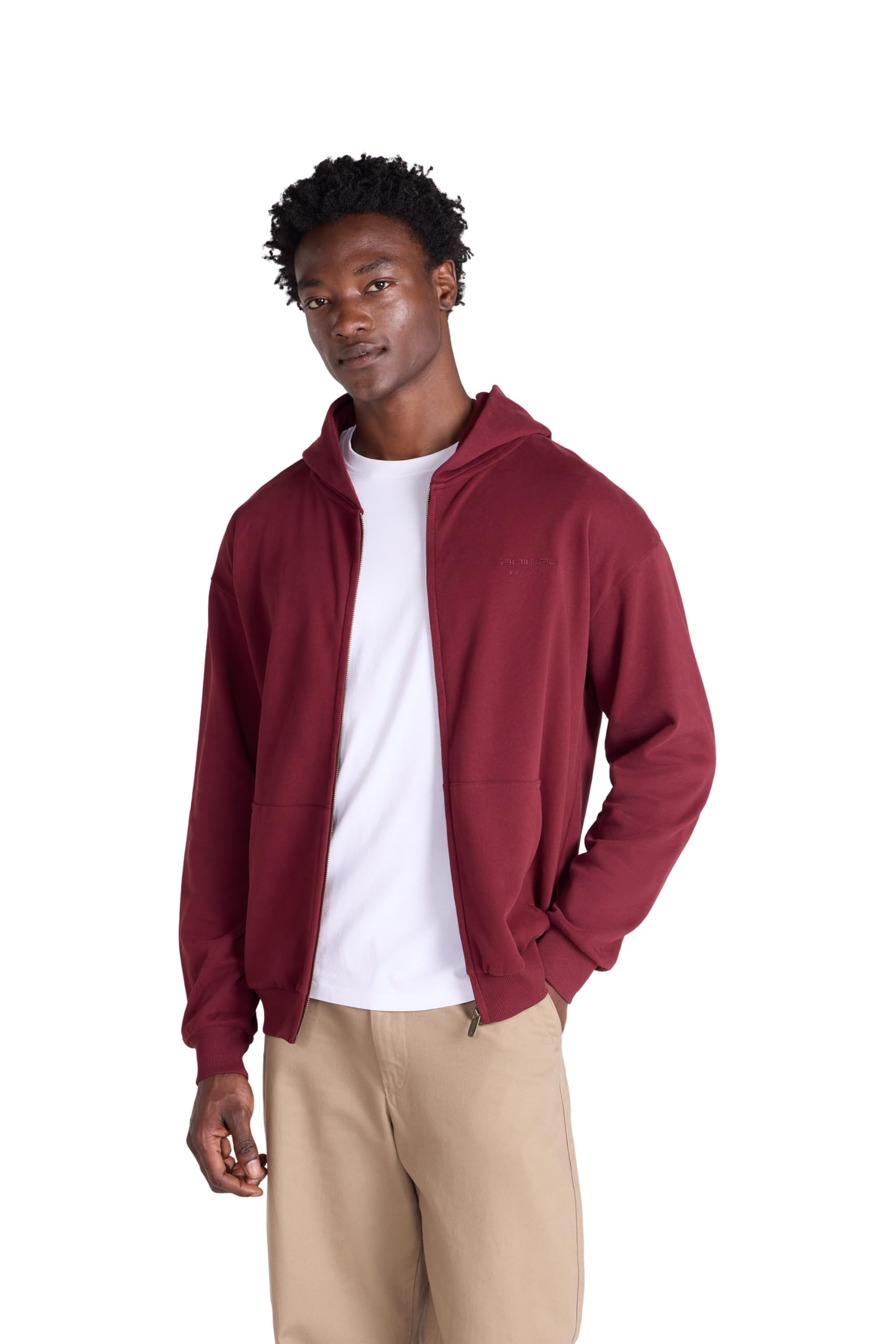 Animal Men's Burgundy Icon ’S Logo Zip Through Hoodie – Soft Cotton Full Zip Sweatshirt With Adjustable Hood & Side Pockets - Spring, Summer, Hiking & Travel Xl