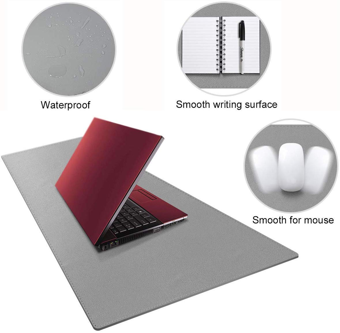 Luxuriöse Schreibtischunterlage aus Leder, multifunktional, für Büro, Tastatur, Schreibunterlagen, wasserdicht, für Zuhause, Laptop, Gaming-Matten für Manager, Herren, Studenten, Grau, 90 x 50 cm