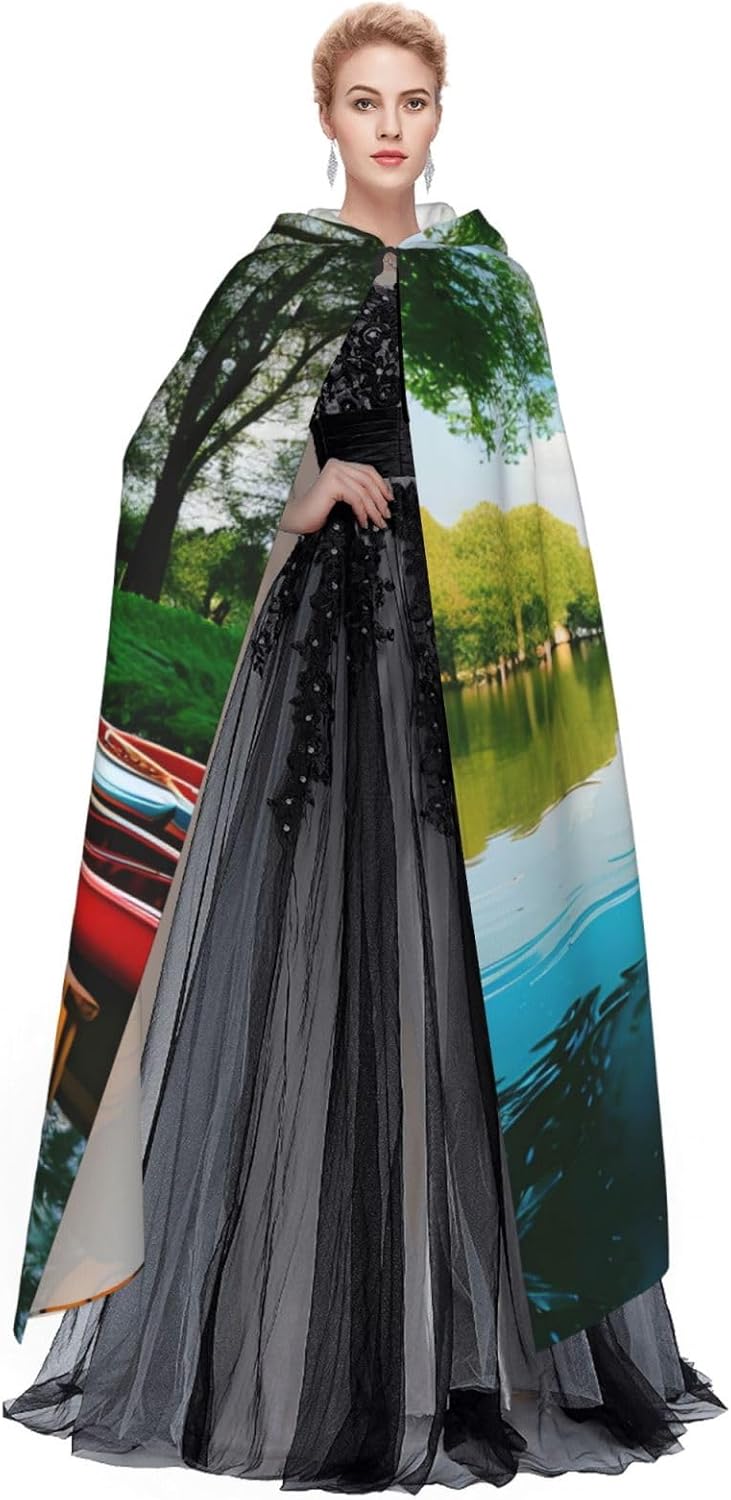SSIMOO Lake with Boats Canoes Park Eye-Catching Cosplay Costume Cape for Women - Unisex Vampire Cloak for Halloween.