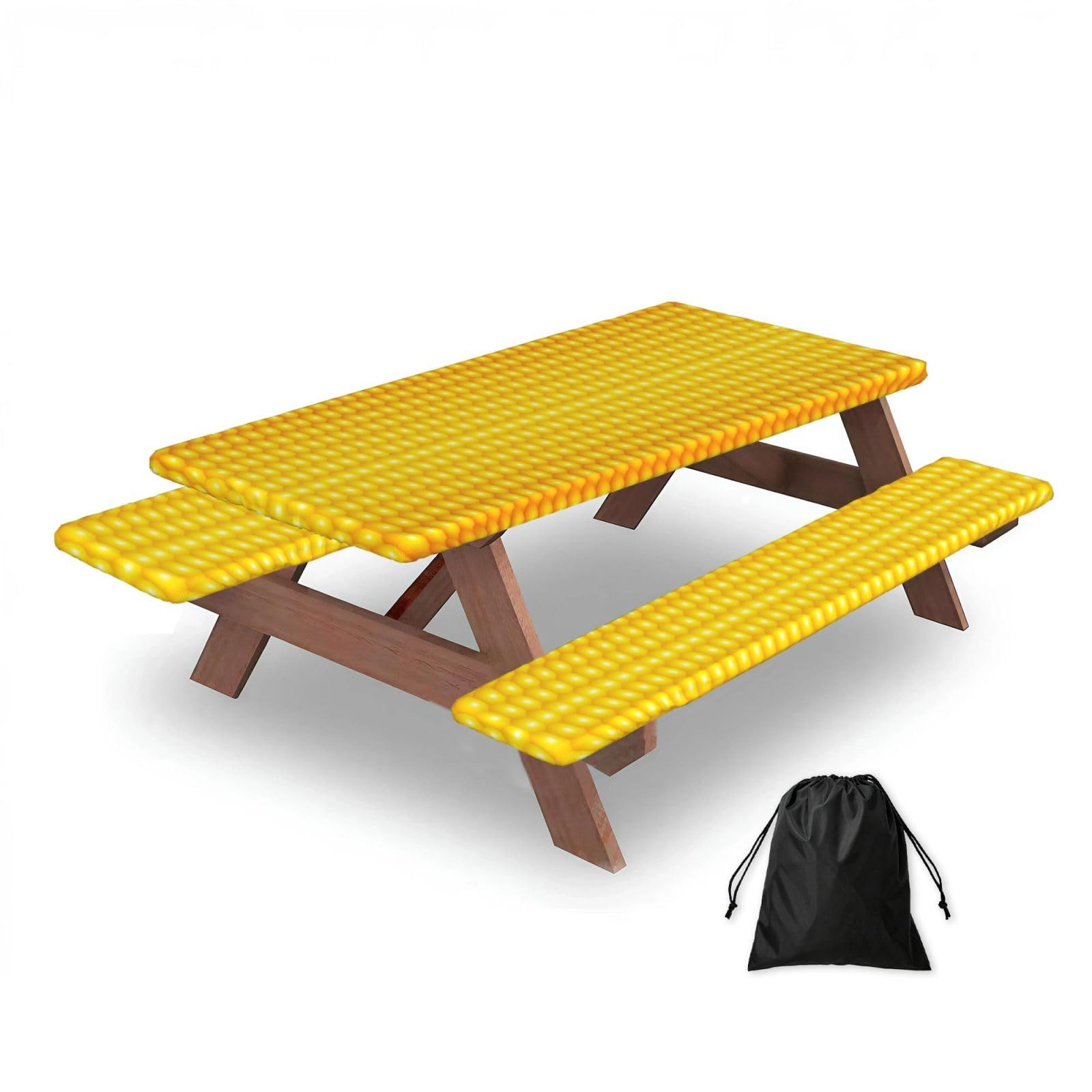 Dopklna As Picture Fresh Ripe Corn Cobs Pattern, Picnic Table Cover With Bench Covers -Waterproof Elastic Fitted Tablecloth For Garden Camping Patio 76X152cm