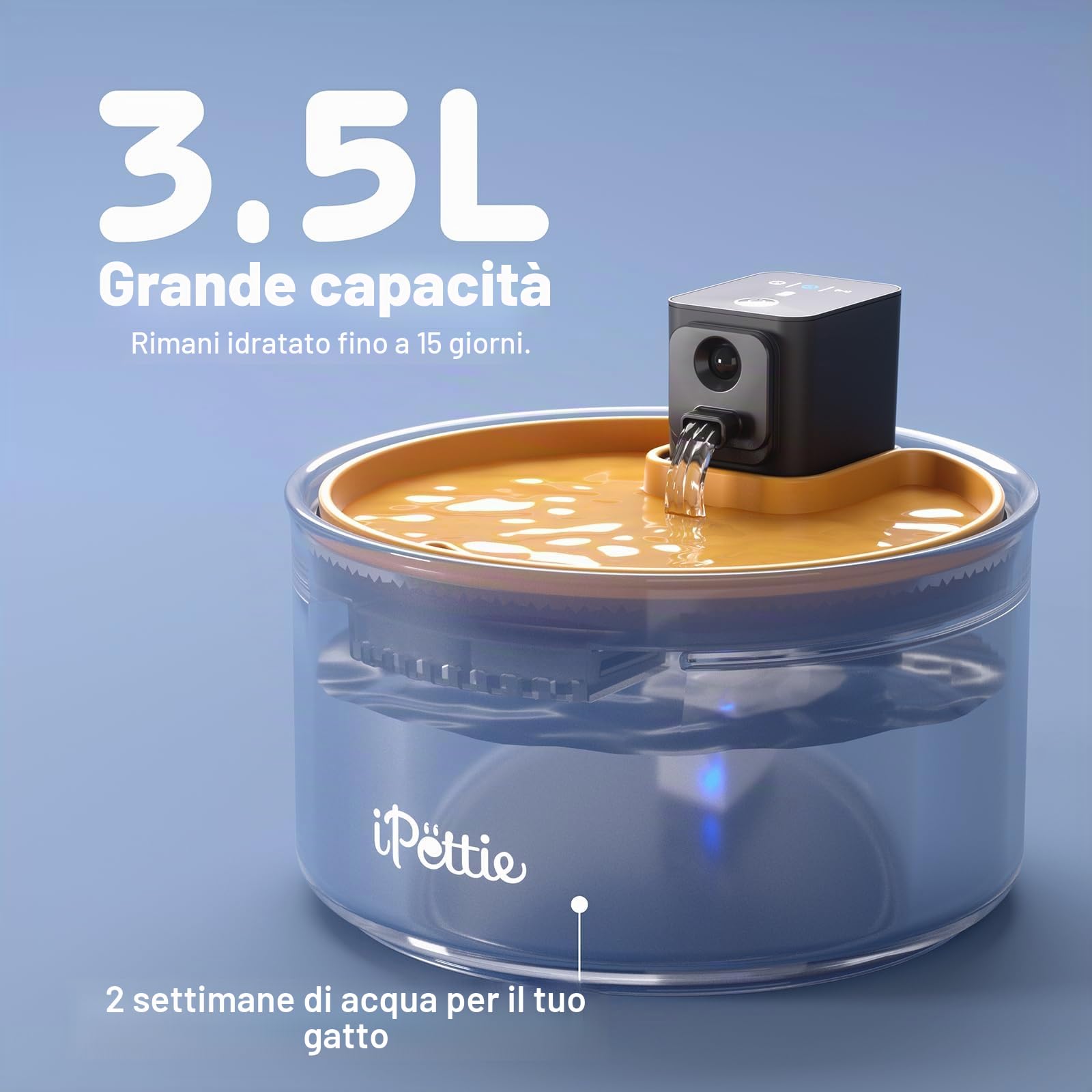 iPettie Fontana in ceramica per gatti, dispenser d'acqua per animali domestici senza fili da 3,5 l, con 3 modalità di acqua, pompa ultra silenziosa, batteria ricaricabile da 3000 mAh, ceramica e ABS