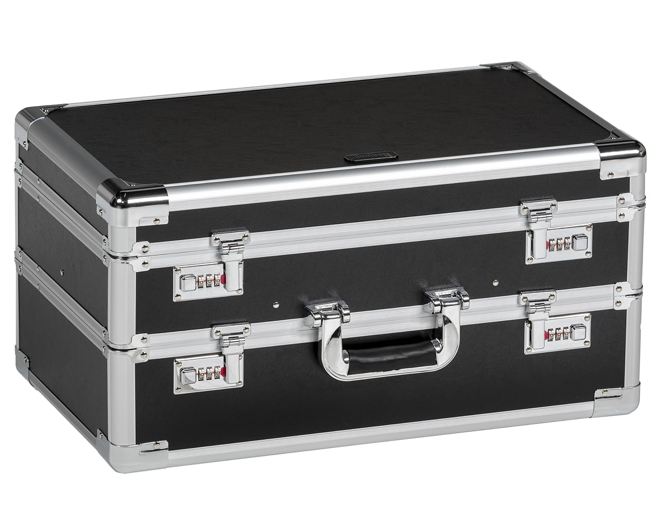 FC 053 Twin Transportkoffer, Professioneller Doppel-Kurzwaffenkoffer, Schwarz, Aluminium-Rahmen mit Zahlenschlössern, Transportkoffer für Waffen, Munition, Messgeräte, Muster, Musikinstrumente