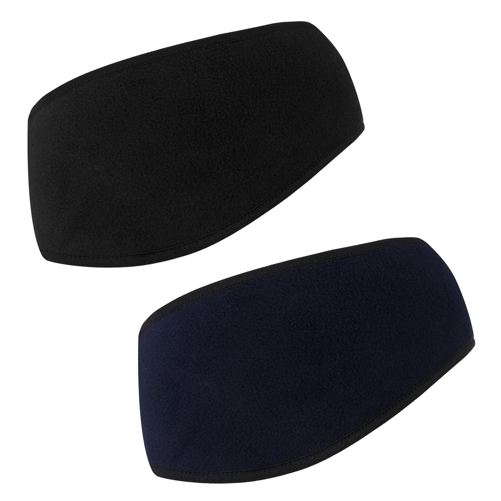 2 Pack Fleece Ear Warmers Winter Headbands Ear Muffs for Cold Weather Running, Hiking, Cycling, Skiing (Black+Navy)
