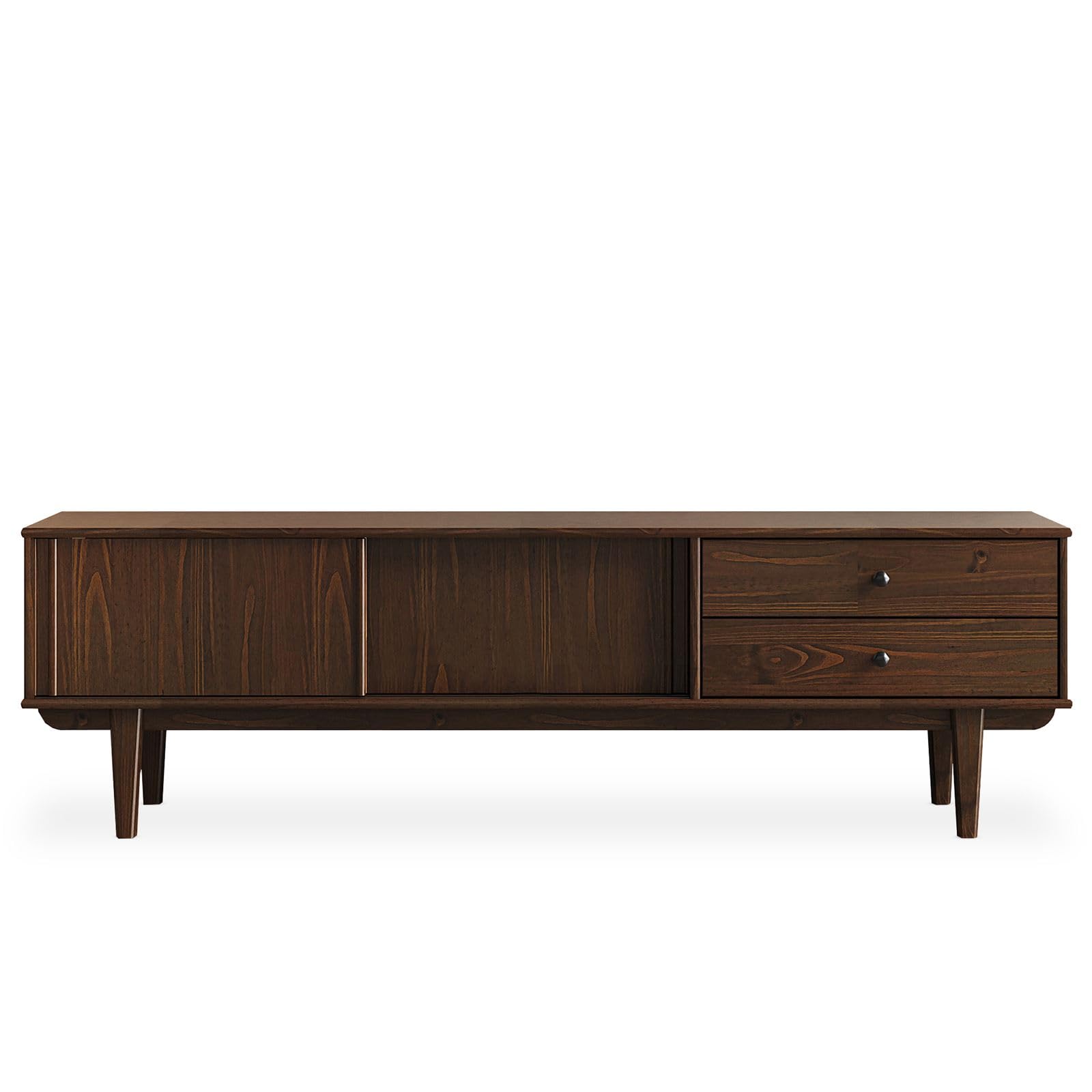 IDIMEX Lowboard Simona, 175 cm aus Massivholz, Nussbaum Finish - TV Lowboard mit 2 Schiebetüren und 2 Schubladen, Wohnzimmermöbel aus Kiefer, Flurmöbel mit viel Stauraum, Wohnzimmer Sideboard