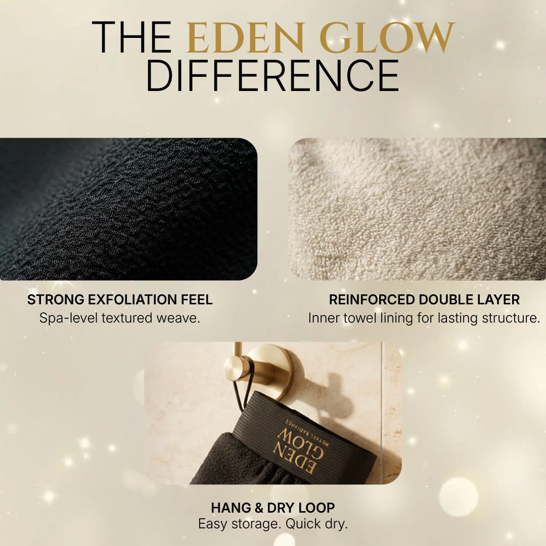 Exfoliating Bath Glove – Deep Body Exfoliation Mitt for Smooth, Radiant-Looking Skin – Reusable & Gentle - Pack of 1 Black - Eden Glow - 3