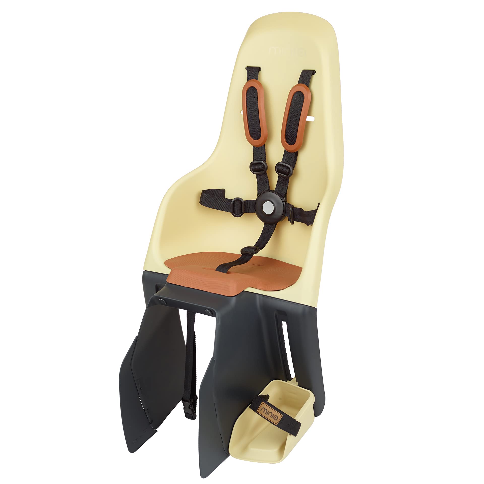 MINIA - Seggiolino per bicicletta posteriore per bambini con un’età compresa tra i 9 mesi e i 6 anni in nero con ancoraggio nel telaio o nel portapacchi.