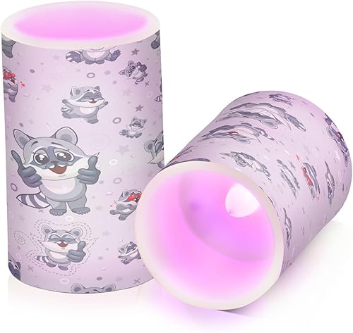 Miniatura 2 de Kcldeci Flameless Battery Operated Flickering Candles, Cartoon Raccoons on Gray Set of 2 Battery Operated Candles for Valentines Home Wedding