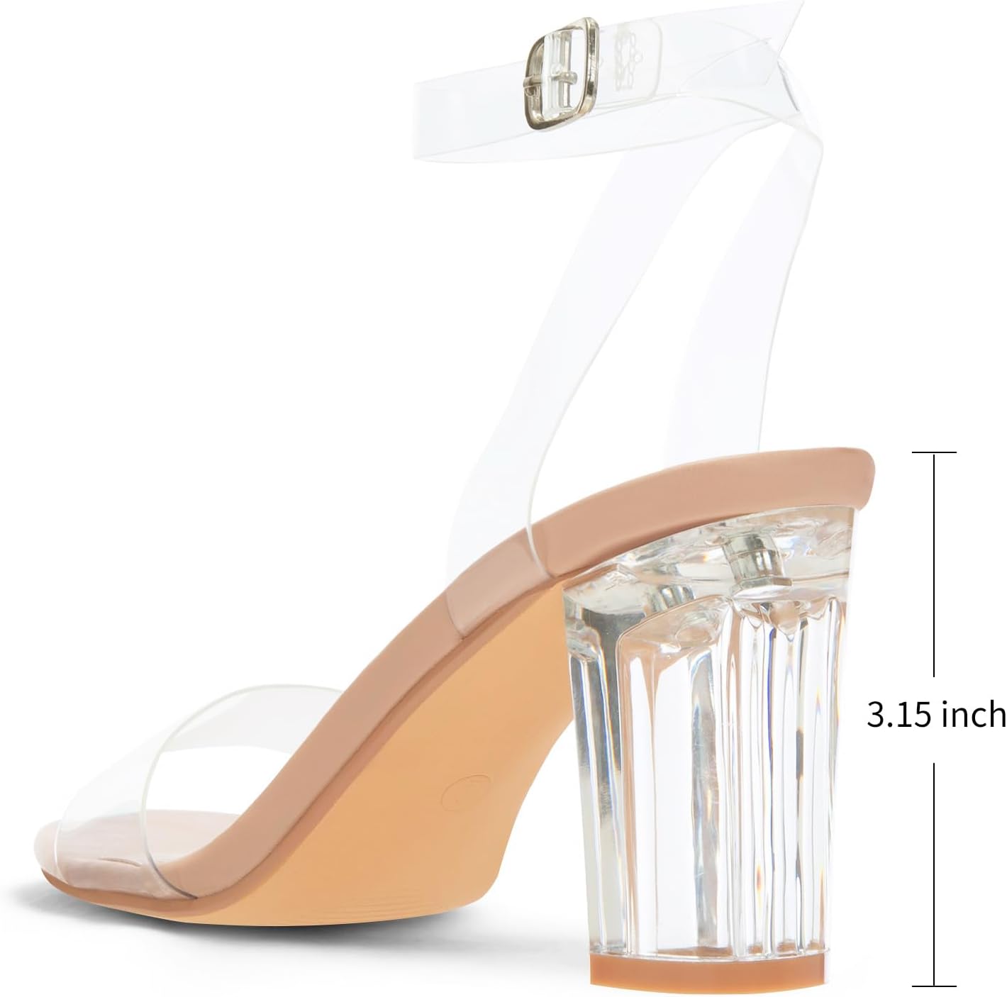 Greatonu Clear Heels Sandals for Women 2026 Open Toe Ankle Strap Clear Chunky Heels Sandal Dressy Party Wedding Shoes Transparent High Heeled Sandals - Image 3