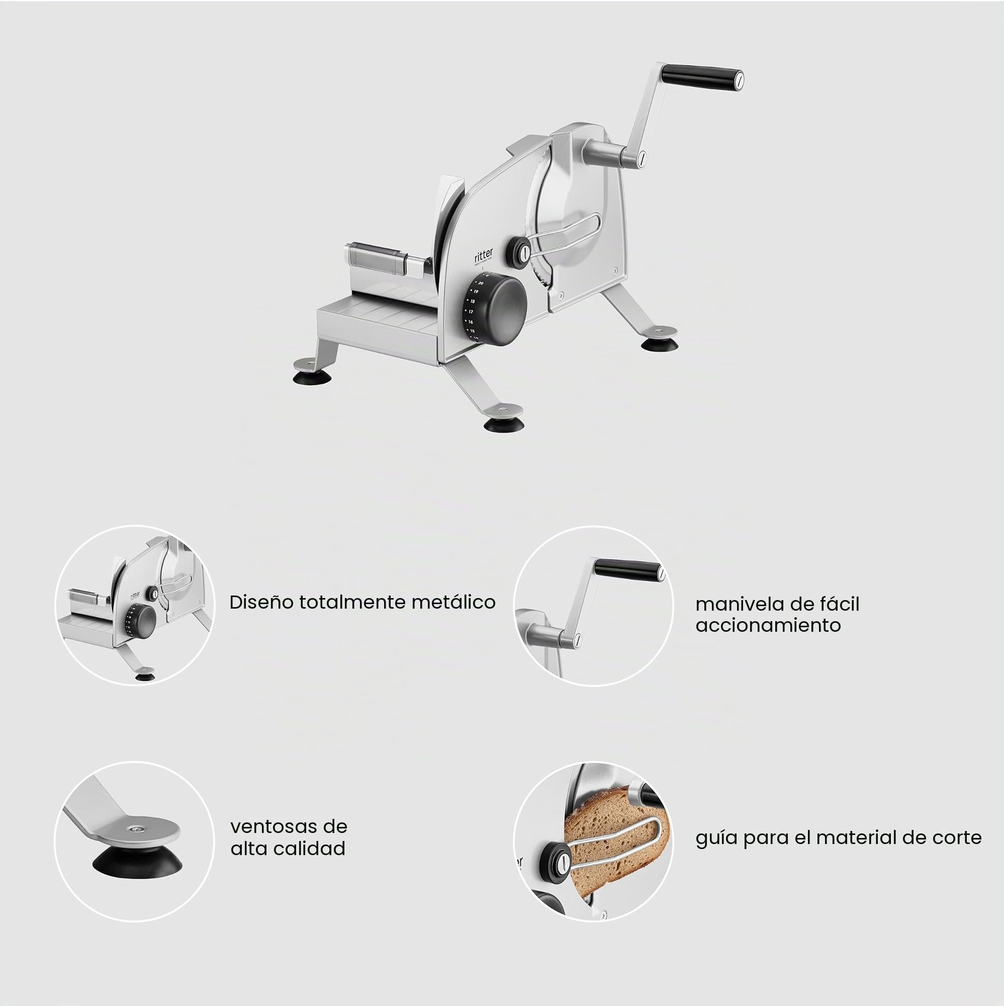 ritter manus 3 Cortadora de Alimentos Manual y Rebanadora de Pan de Metal Macizo, Hecho en Alemania