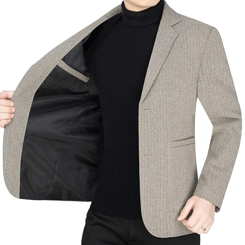 Men's Khaki Linen Blazers, Two Button Slim Fit Casual Suit Jacket, Daily Lightweight Sport Coat2