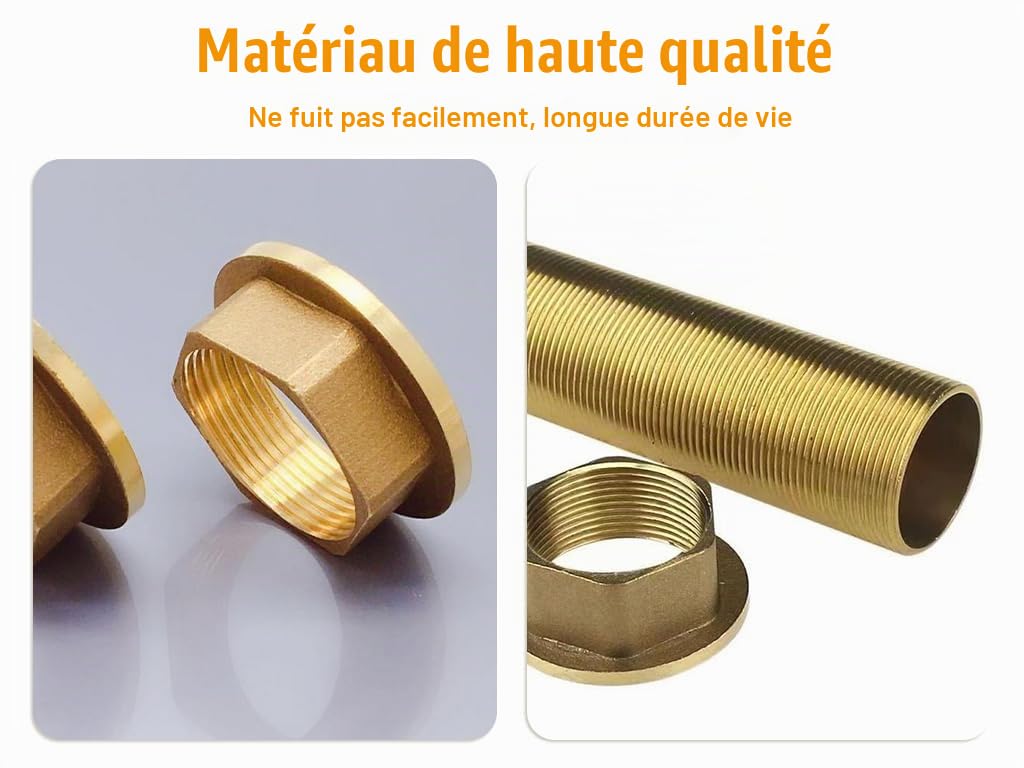 2 Pièces Extension de tuyau fileté, Extension de robinet filetée, Kit de Réparation de Robinet, Kit D'accessoires de Fixation Filetés, Avec 4 Rondelle, pour Réparation de Robinet(Couleur or)