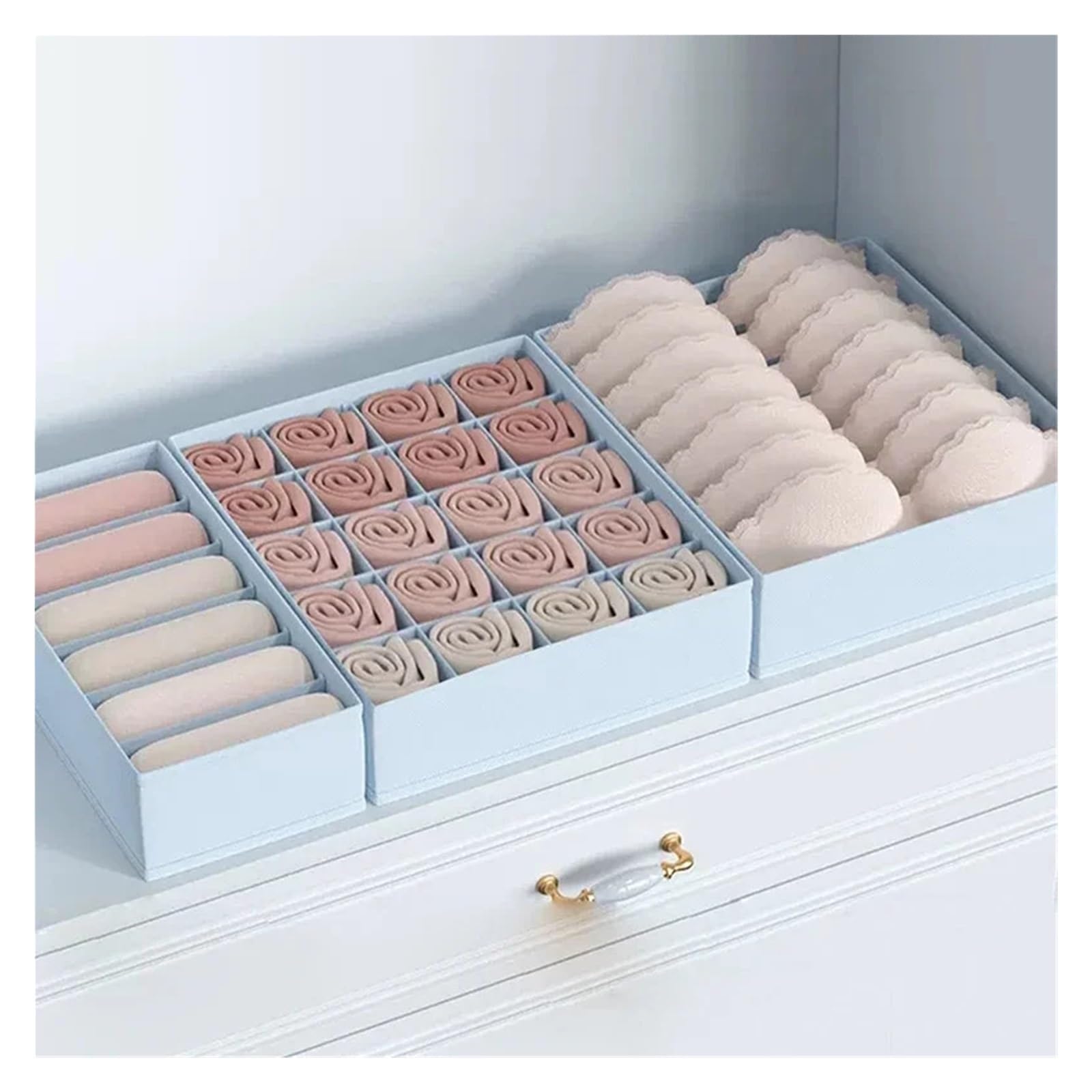 ATEUXOL Drawer Organizer for Clothes 3pcs/Set -Underwear Bra Socks Storage Box Clothes Organizer Underwear(Light blue)