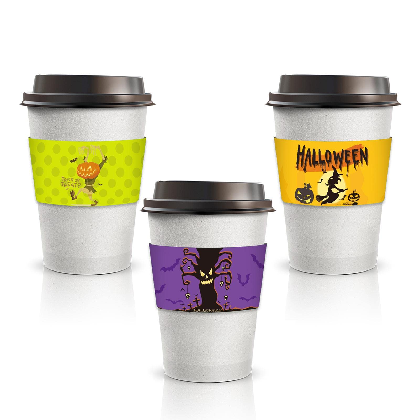 100 Tazze Halloween USA E Getta Con Coperchi E Maniche - Set Da 350ml Fantasmi Bianco E Nero | Per Bevande Calde E Fredde, Ideale Per Feste A Tema