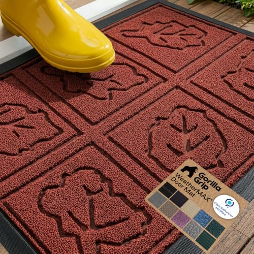 Gorilla Grip Original Durable Rubber Door Mat, 23x35, Large Heavy Duty Doormat, Indoor Outdoor, Waterproof, Easy Clean, Low-Profile Autumn Mats for Entry and High Traffic Areas, Burgundy Leaves