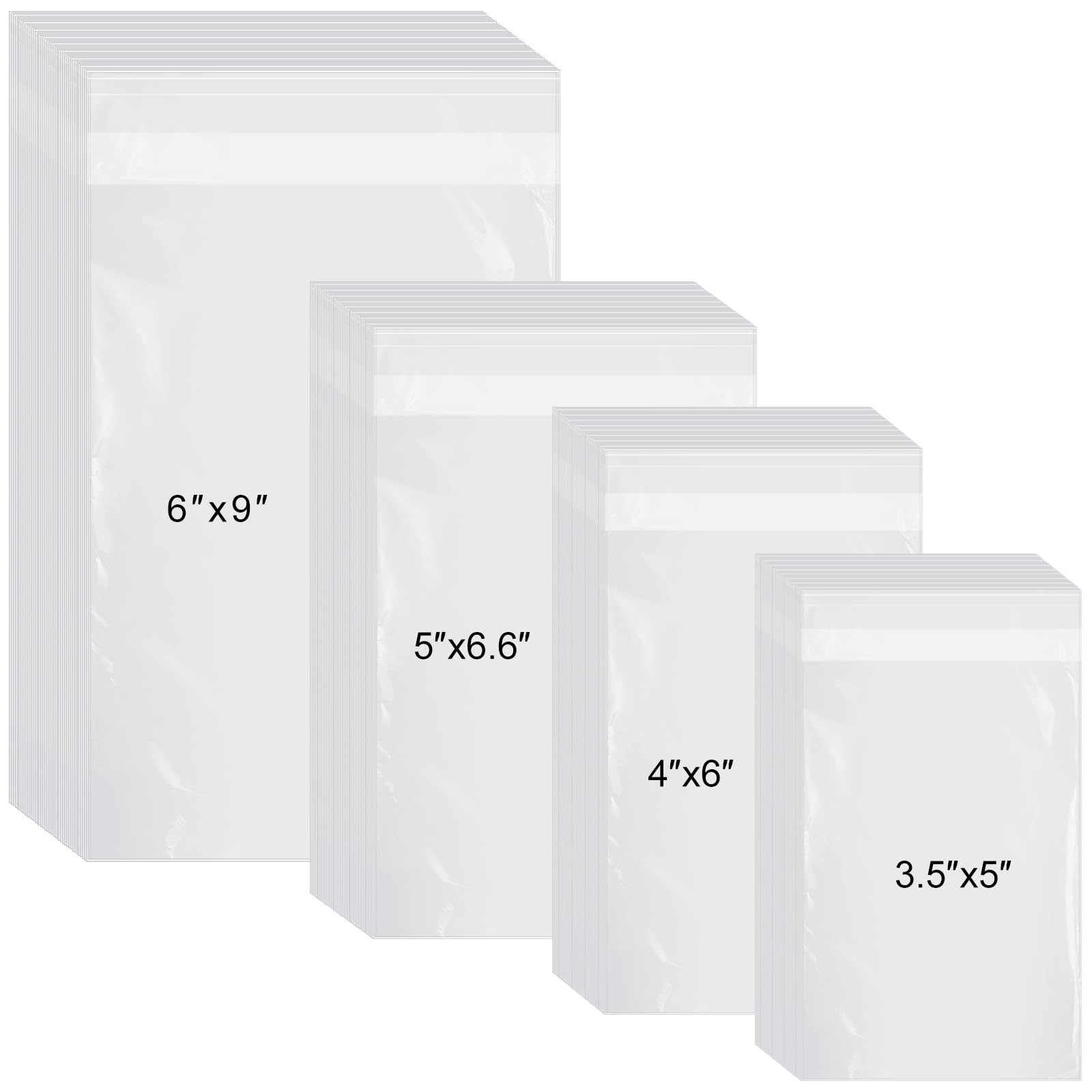 Kosiz 600 Pcs Clear Cellophane Bag Plastic Poly Shirt Bag Bulk Resealable Clothes Packing Self Adhesive Packages for Business Shipping(3.5'' X 5'', 4'