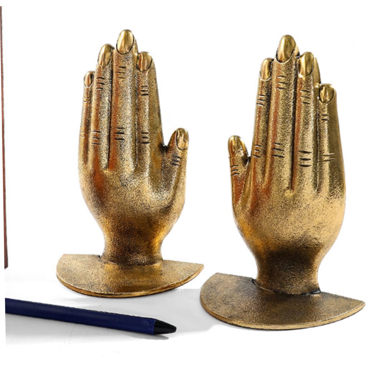 Garneck Fermalibri Decorativi in Ferro Oro, Mani in Preghiera, per Mensola e Scrivania, Organizzano i Libri e Impediscono Cadute, Stile Semplice