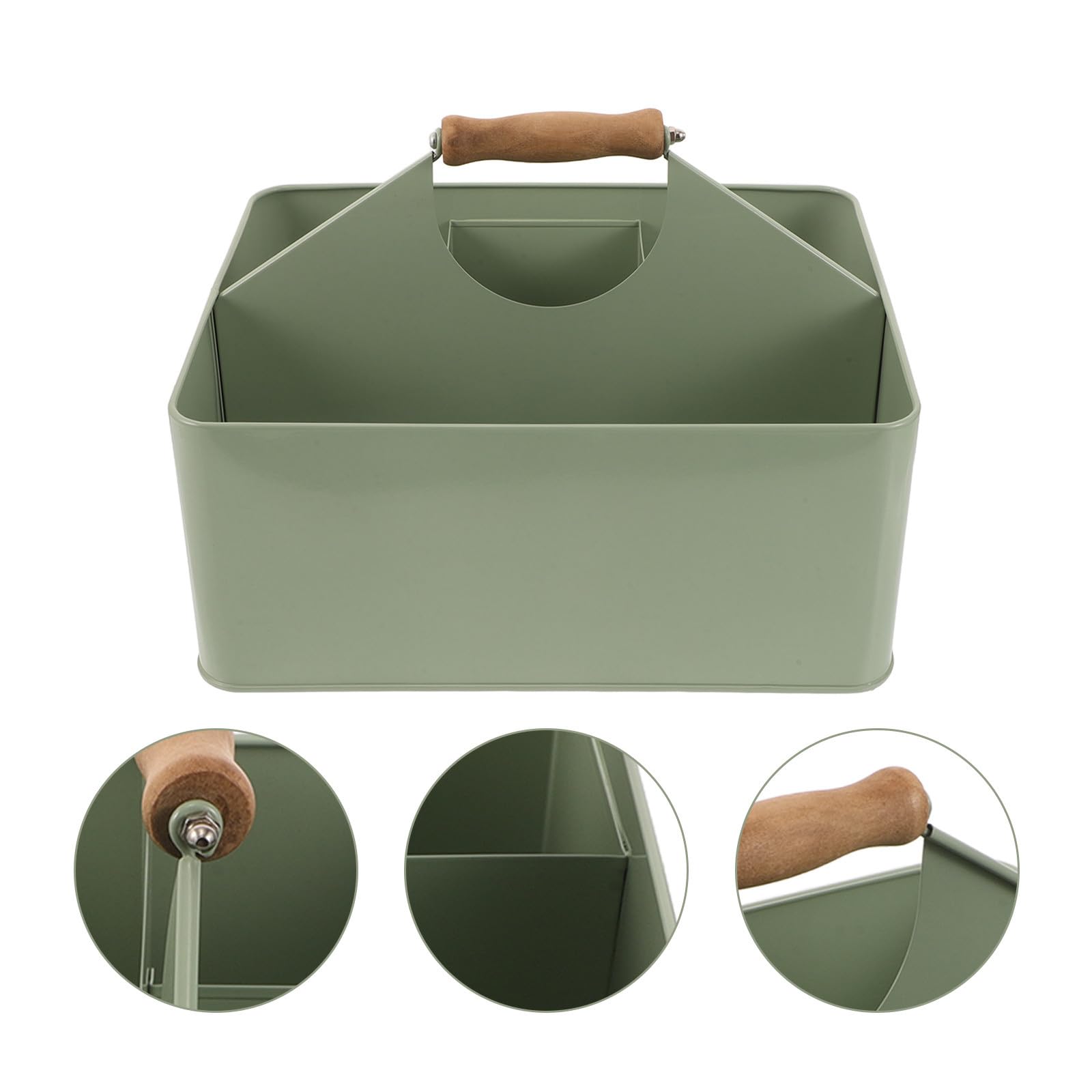 TOYANDONA Caja de Almacenamiento para Semillas de Jardinería de Hierro con 4 Compartimentos y Asa, Fácil de Limpiar, Adecuado para Balcones y Alféizares, Color Verde, Tamaño 29.5x22.6x20 Cm