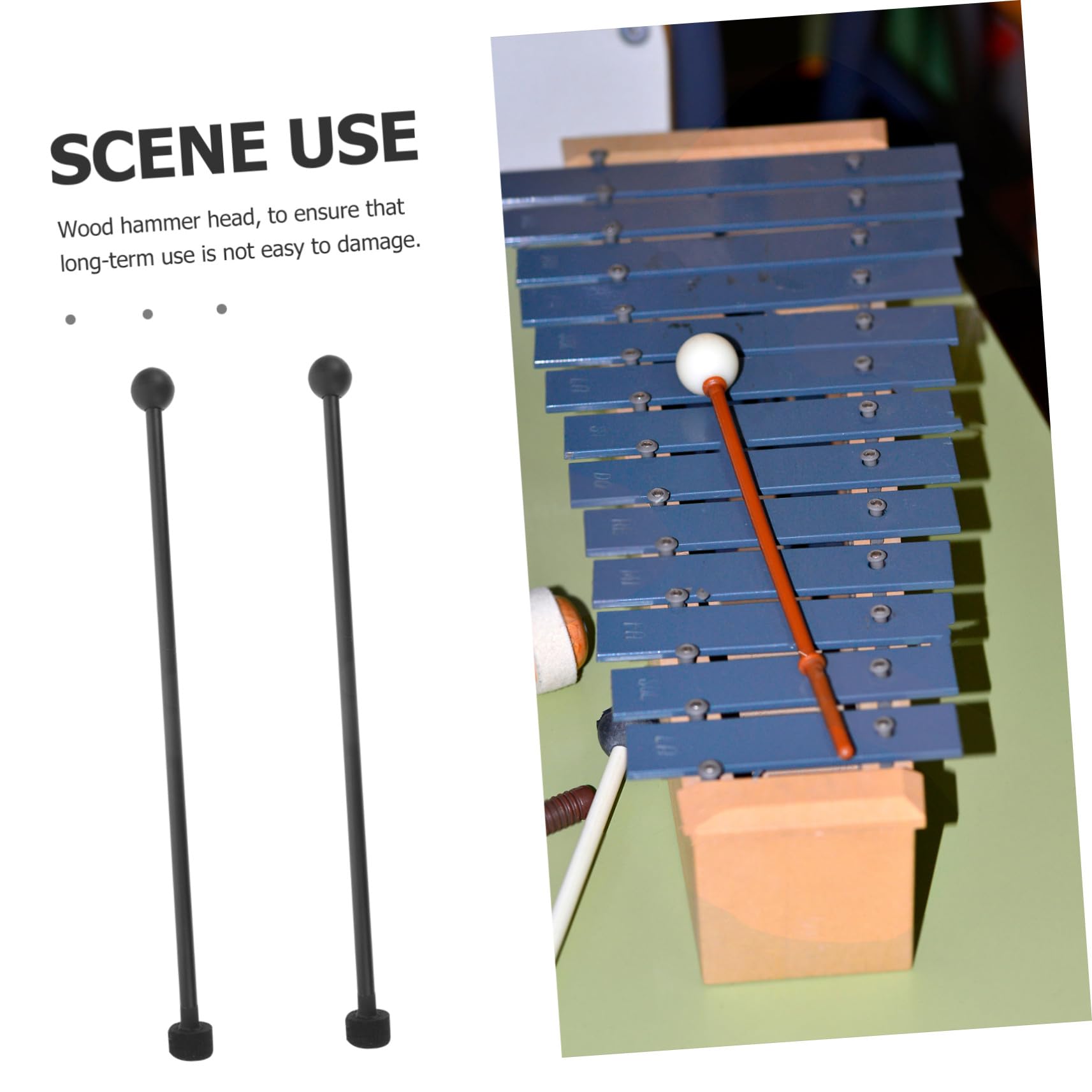 SUPVOX 2 bacchette in xilofono a doppia testa con feltro e testa in gomma morbida, resistenti per Marimba Tongue Drum e strumenti a percussione versatili, leggeri e portatili