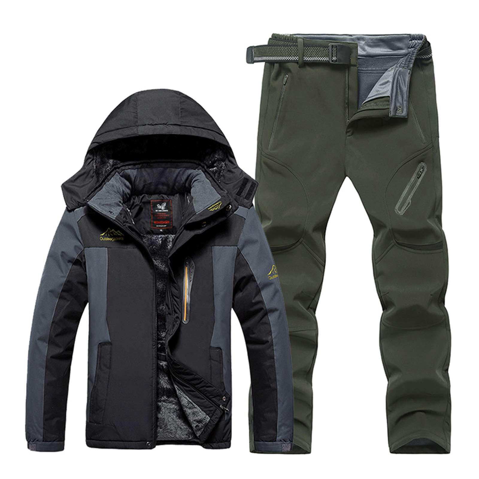 Skihose Herren Zweiteiler mit Jacke Gefüttert Kapuze Wasserdicht Warm