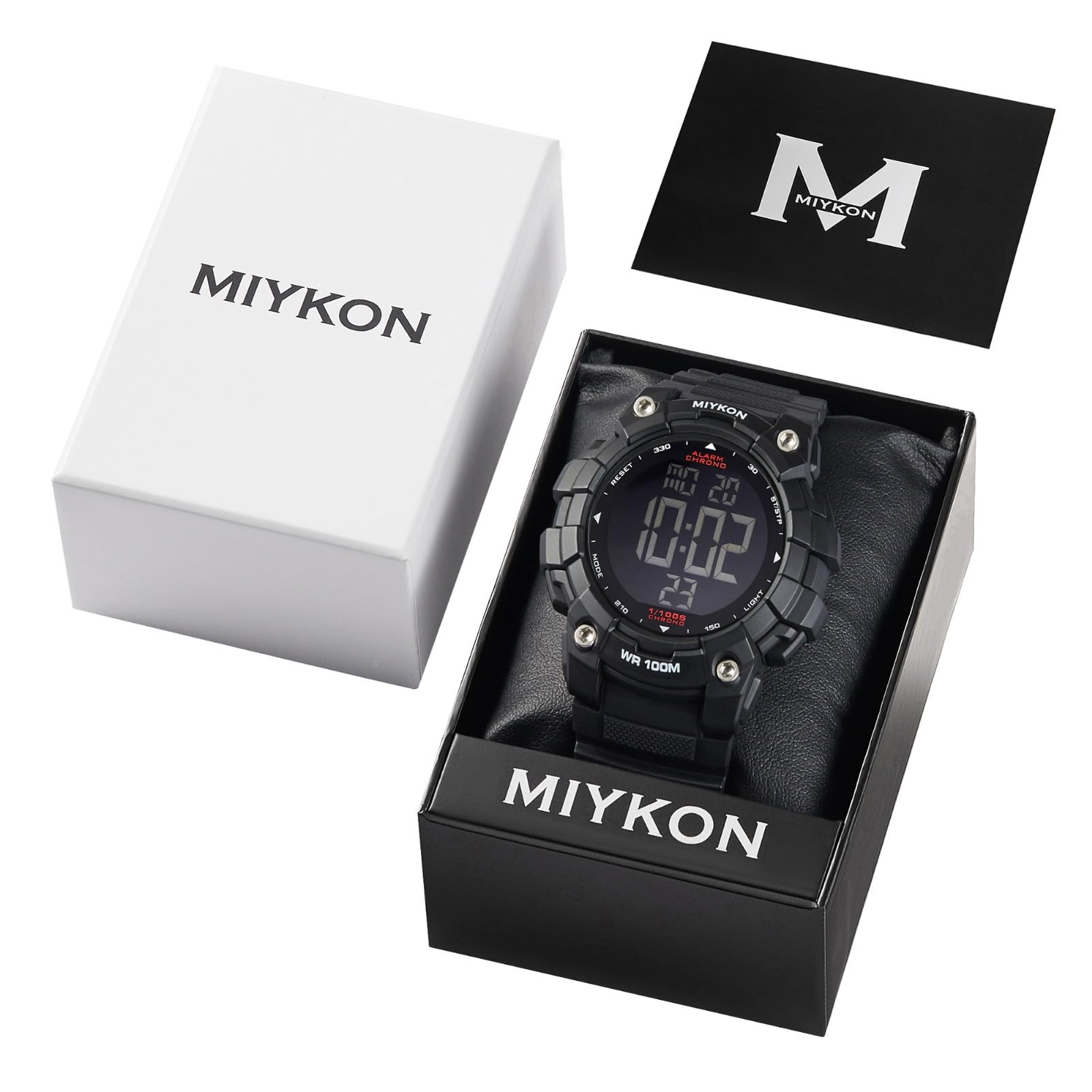 Miykon Montre militaire pour homme – Montre tactique à grand écran construite avec de la résine résistante aux chocs, étanche à 100 m, super illuminateur, chronomètre, alarme, double heure, heure