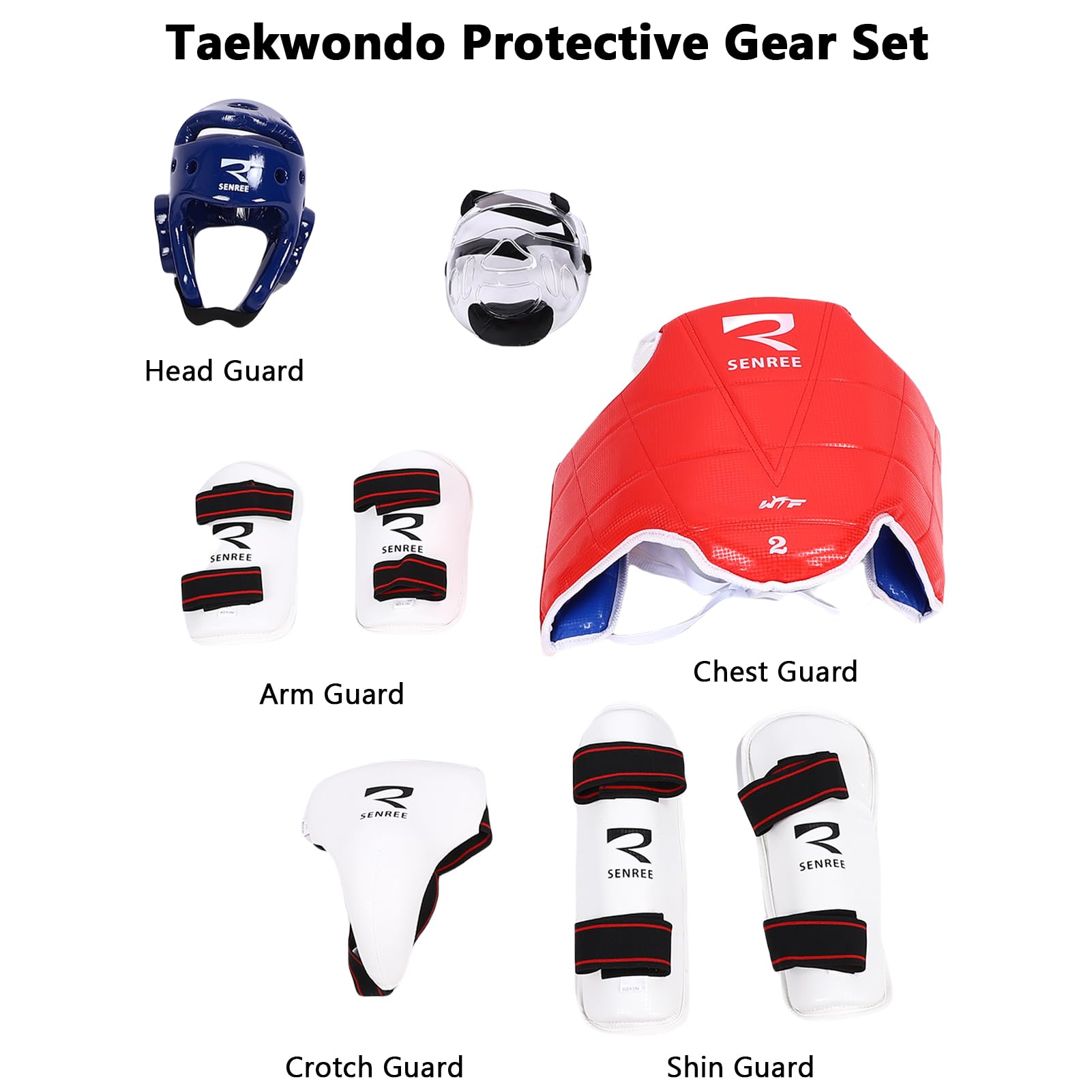 Ausla Karate Sparring Gear Set, Materiał ze Skóry PU, Lekki Sprzęt Ochronny, Zawiera Kask i Ochraniacze do Treningu Taekwondo i MMA