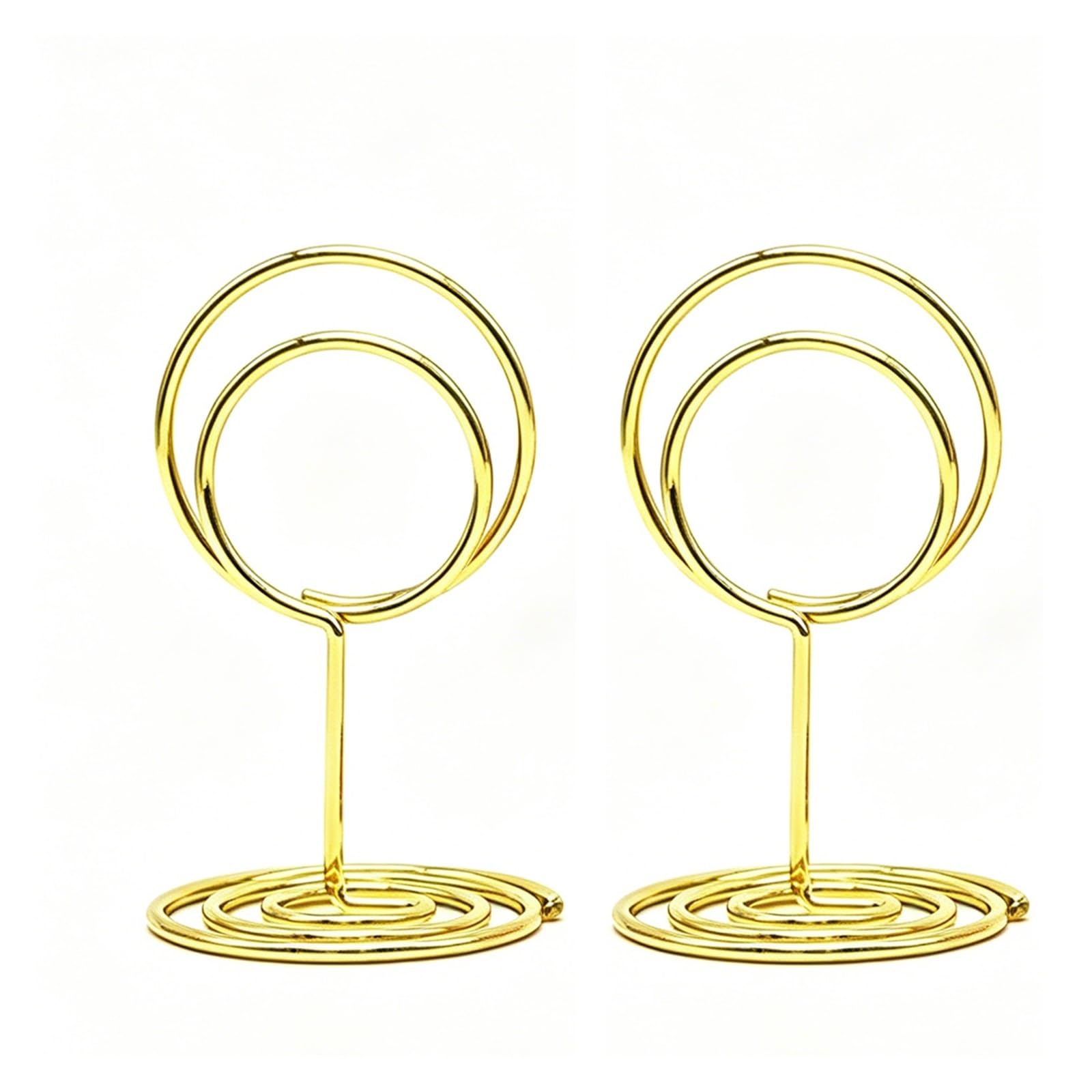 Lujauey Memo Clip Holder 30Pcs Metal Place Card Holders Round Wire Table Number Stands For Wedding Party Banquet Decor Photo Memo Clips for Wedding Party Office Memo(Golden)