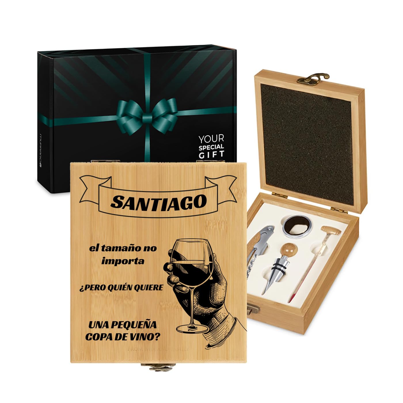 Maverton Juego de Vino Personalizado 4 Piezas con Caja Grabado Abridor de Botellas Regalo Mujer