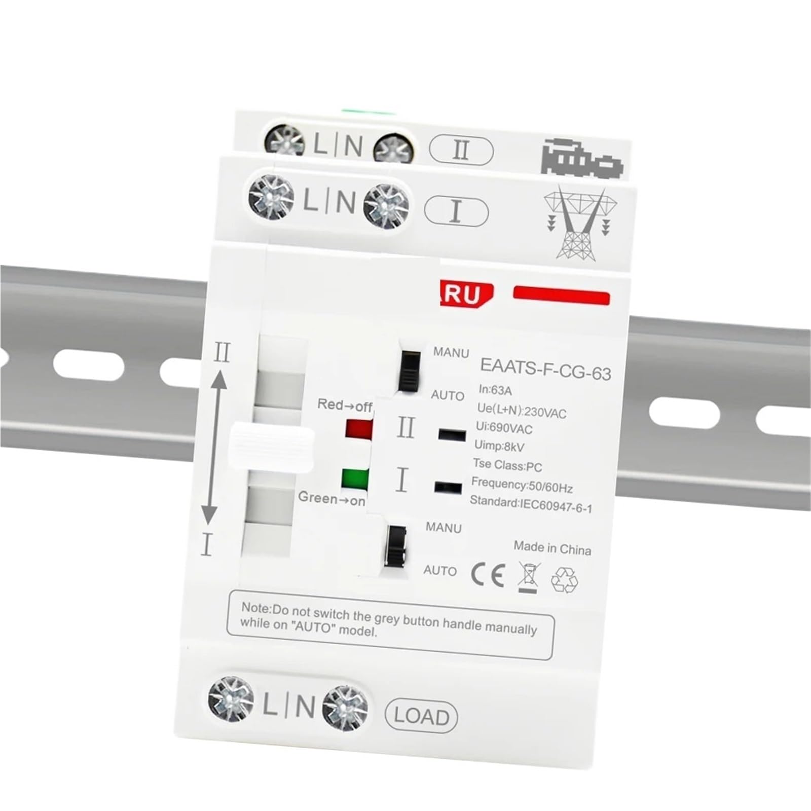 Rail 2P 4P 63A AC 110V AC 220V ATS Interruttore di trasferimento automatico a doppia alimentazione Interruttori di selezione elettrica Alimentazione ininterrotta
