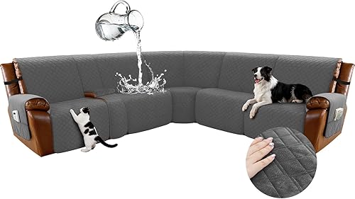 Miniatura 53 de Arfntevss - Fundas impermeables para sofá seccional reclinable en forma de L, funda antideslizante lavable para sofá reclinable, juego de fundas en