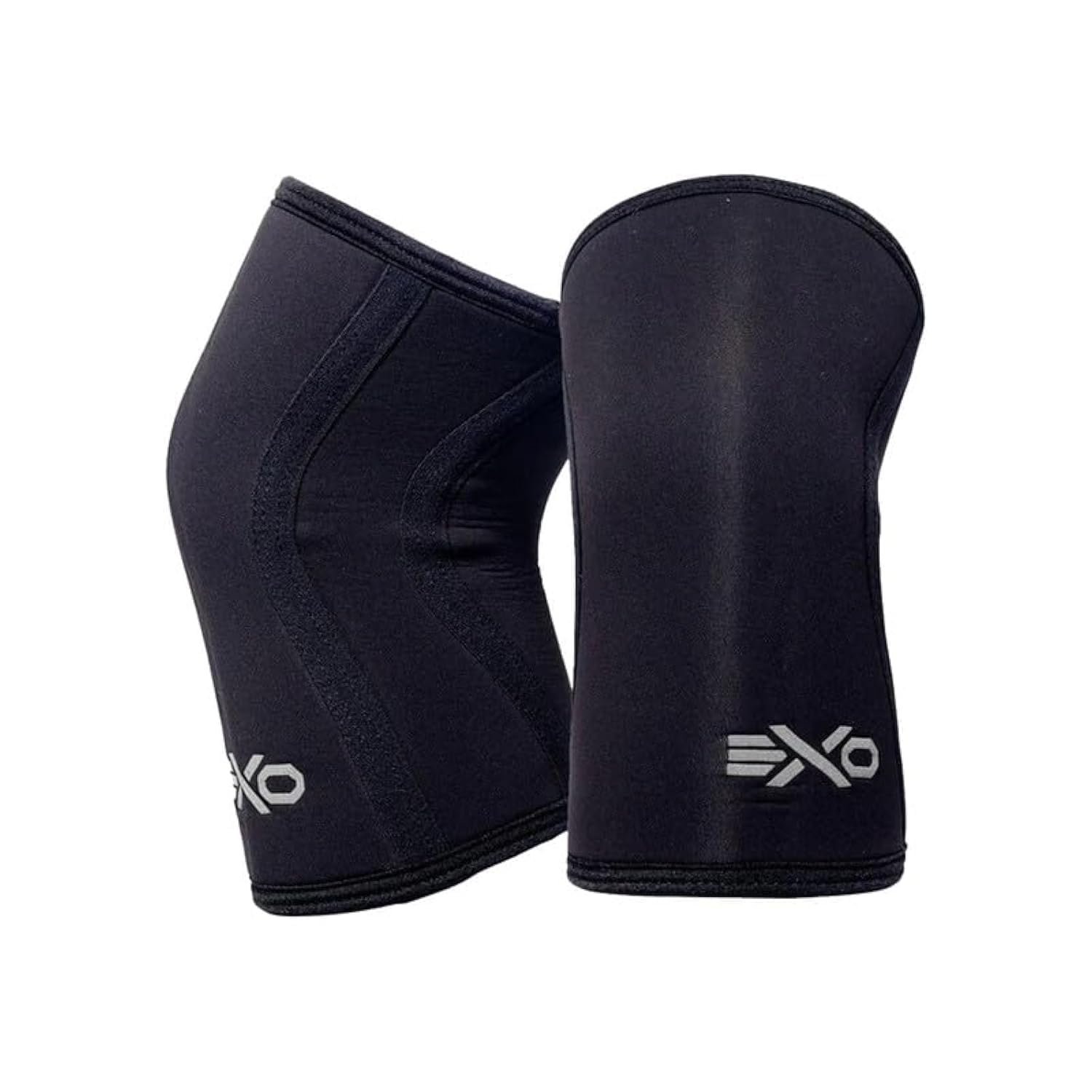 EXOKnee Compression Sleeves, Triple-Reinforcement Neoprene Sleeves for Women and Men, High-Performance Knee Compression Support for Squats, Weight Lifting, Powerlifting & Training Sleeve (5mm, Black)