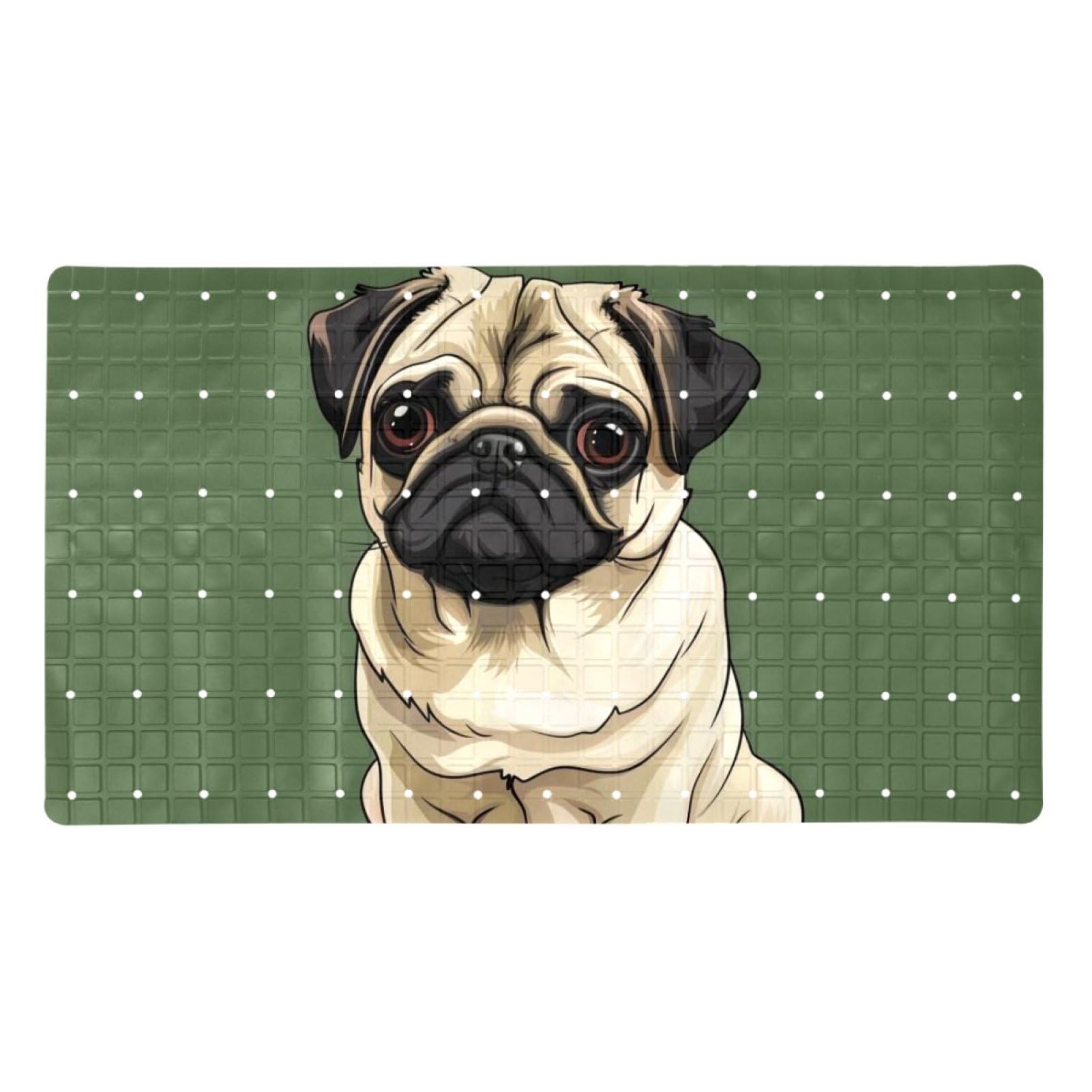 Badematte mit Cartoon-Mops-Motiv, Duschmatte für Innendusche, rutschfeste PVC-Badewannenmatten für Badezimmer, nasse Duschbereiche (38,5 x 68 cm)
