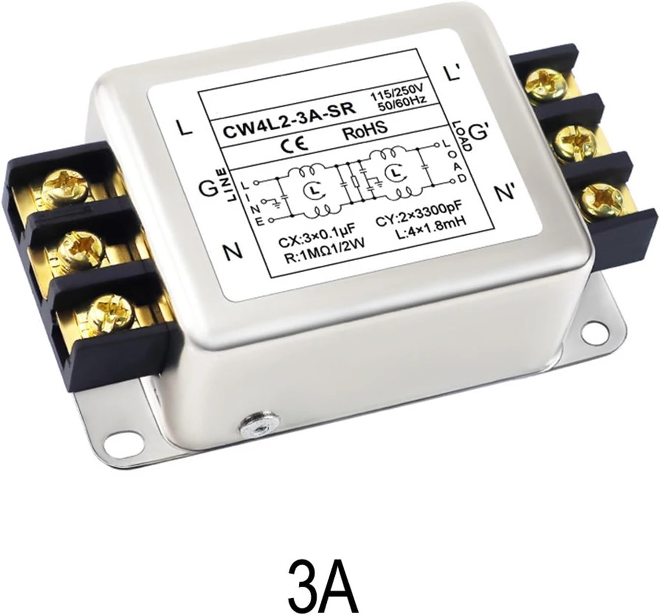 1-Phase Filter Anti-Interference Filter for Efficient Operation Alloy Shell Compact Design Electromagnetic Interference(3A)