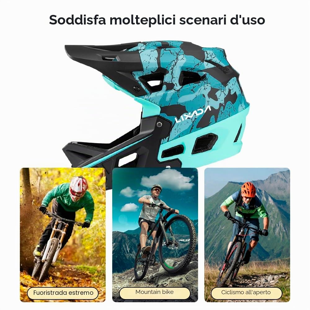 Lixada Casco integrale da mountain bike Casco MTB da discesa per adulti da corsa per mountain bike