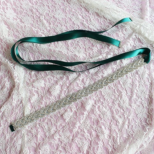 Lauthen.s Rhinestone Bridal Belt For Wedding Dress,Bride Bridesmaid Evening Gown Crystal Sash Belt Hunter Green #TOP3