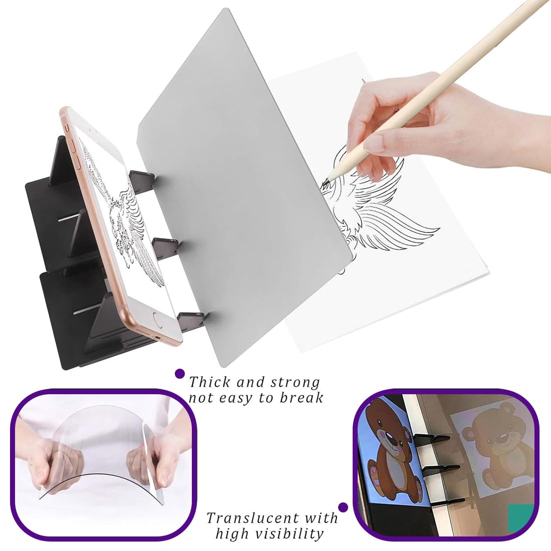 CFEWV Tavolo da Disegno Ottico per Telefono e Tablet, Tavoletta Luminosa per Disegnare e Ricalcare, Strumento per Schizzi per Bambini, Studenti e Artisti, Design Compatto