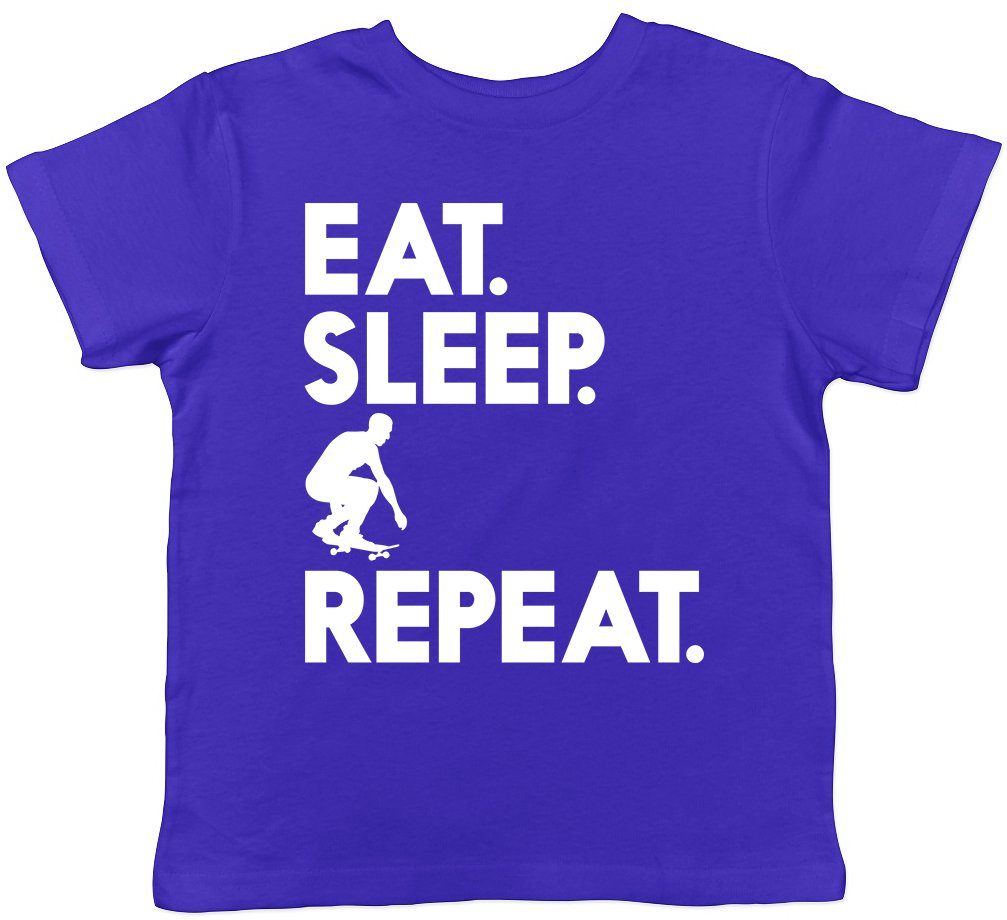 Shopagift Eat Sleep Skateboard Repeat Childrens Kids Short Sleeve T-Shirt Blue