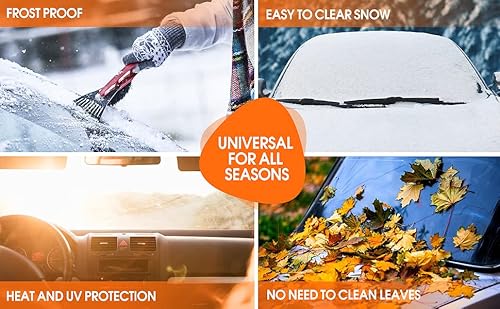 Extra Large 68.5" X 43" Windshield Snow Cover For Ice & Sleet, Weatherproof For Winter, Freeze Protector For Coupe Sedan Truck Van Suv (Black), Free Ice Scraper Included #TOP4