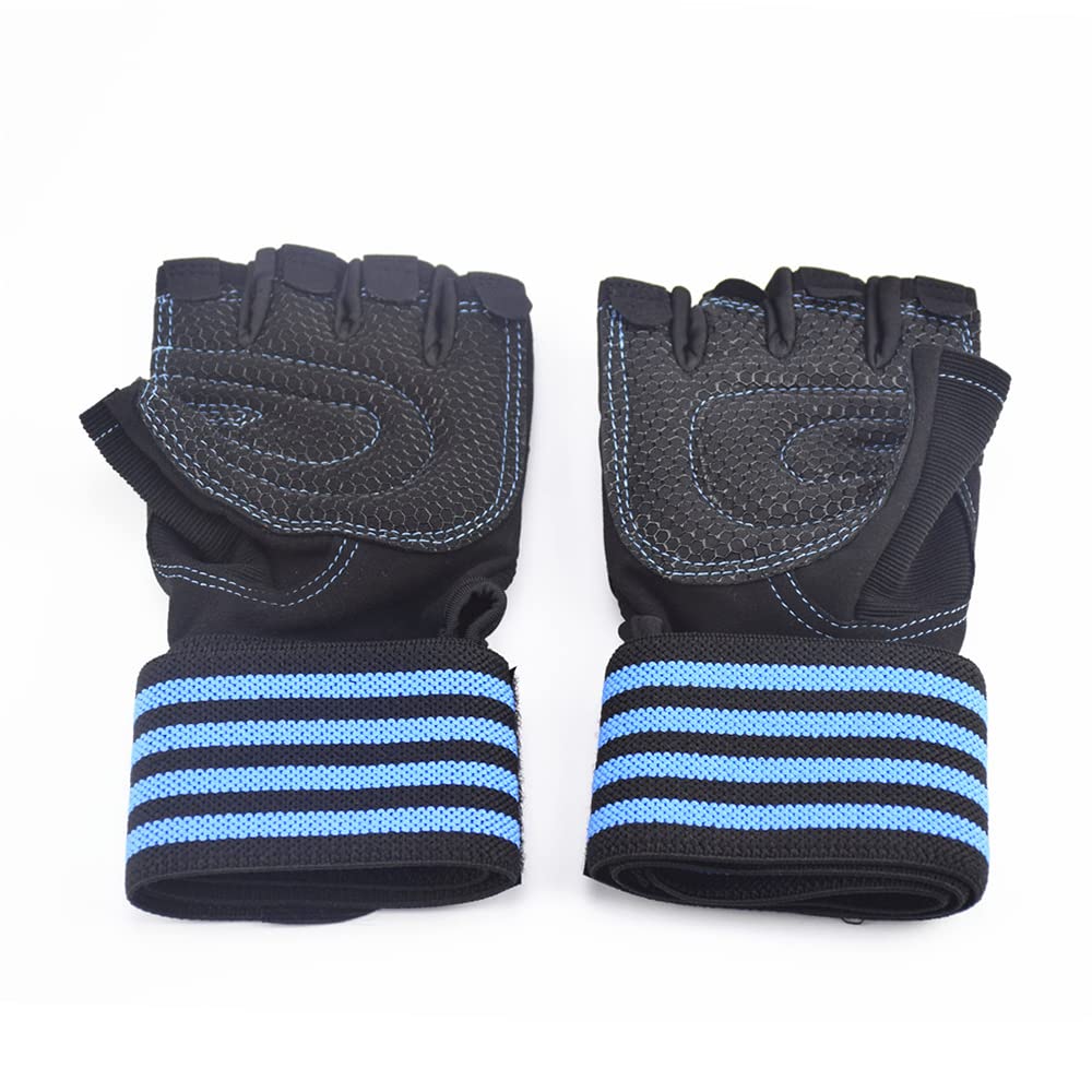 1 par de guantes para mujeres y hombres, guantes de levantamiento de pesas para gimnasio, ejercicio físico, mancuernas, guantes de gimnasio acolchados transpirables y antideslizantes, azul, M