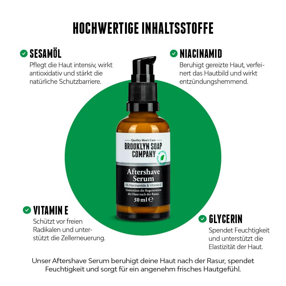 Brooklyn Soap Company Serum po goleniu, 50 ml, naturalna pielęgnacja po goleniu, koi skórę, zapobiega podrażnieniom skóry i zmniejsza zaczerwienienia