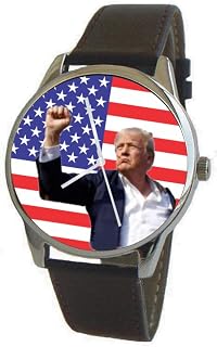 Donald J. Trump Fight, Fight, Fight On The Dial of The Large Polished Chrome Watch with A Black Leather Strap and Donation to TNC